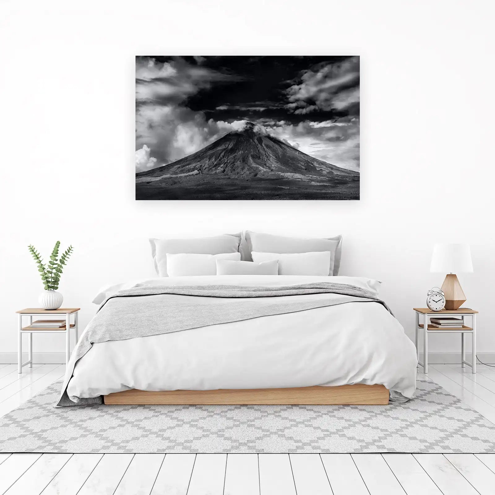 Dramatic Volcano Landscape Black & White Wall Art