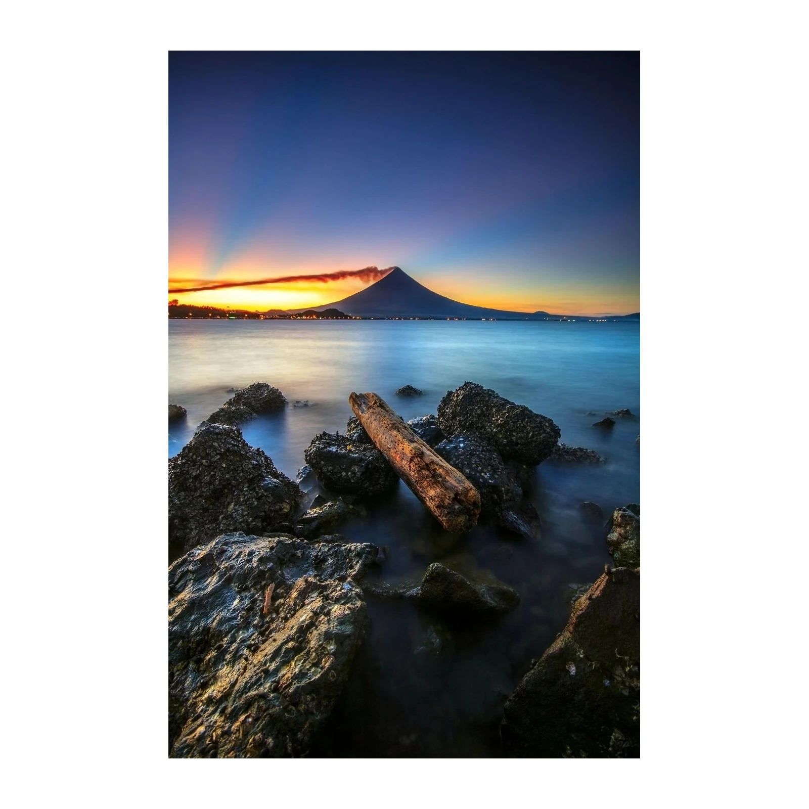 Serene Volcano Sunset Seascape Wall Art