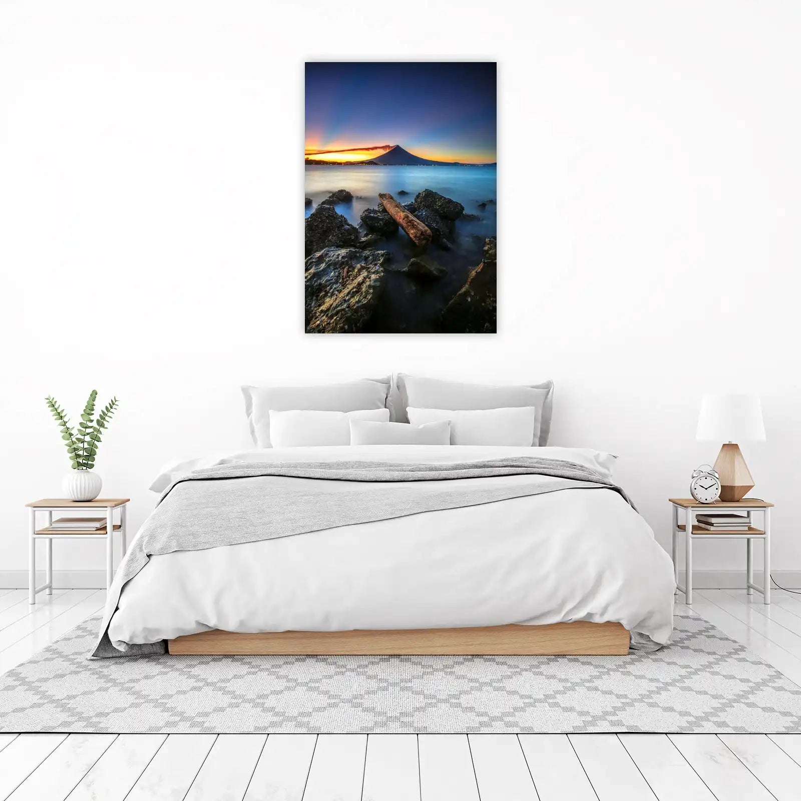 Serene Volcano Sunset Seascape Wall Art