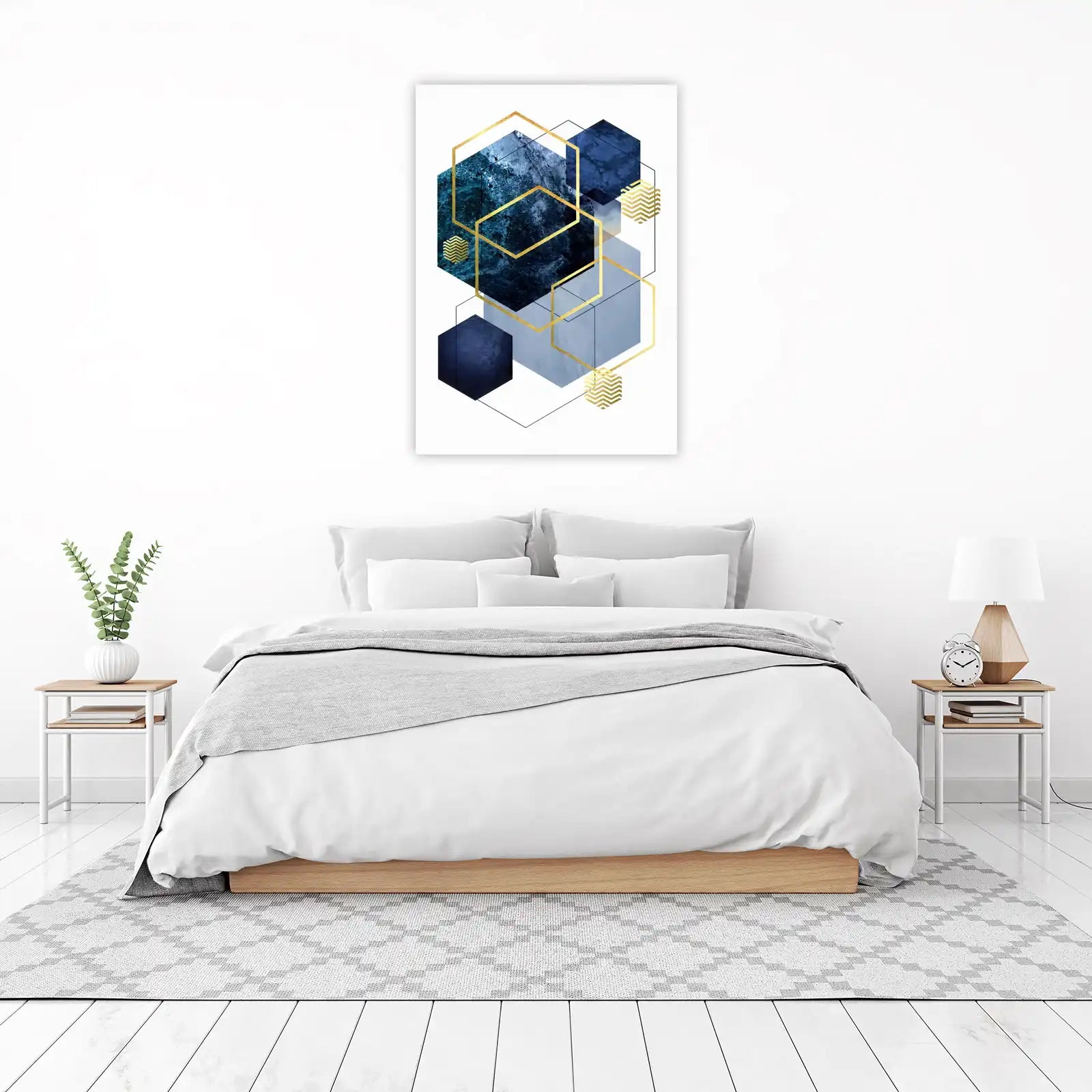 Abstract Geometric Navy Gold Hexagon Wall Art