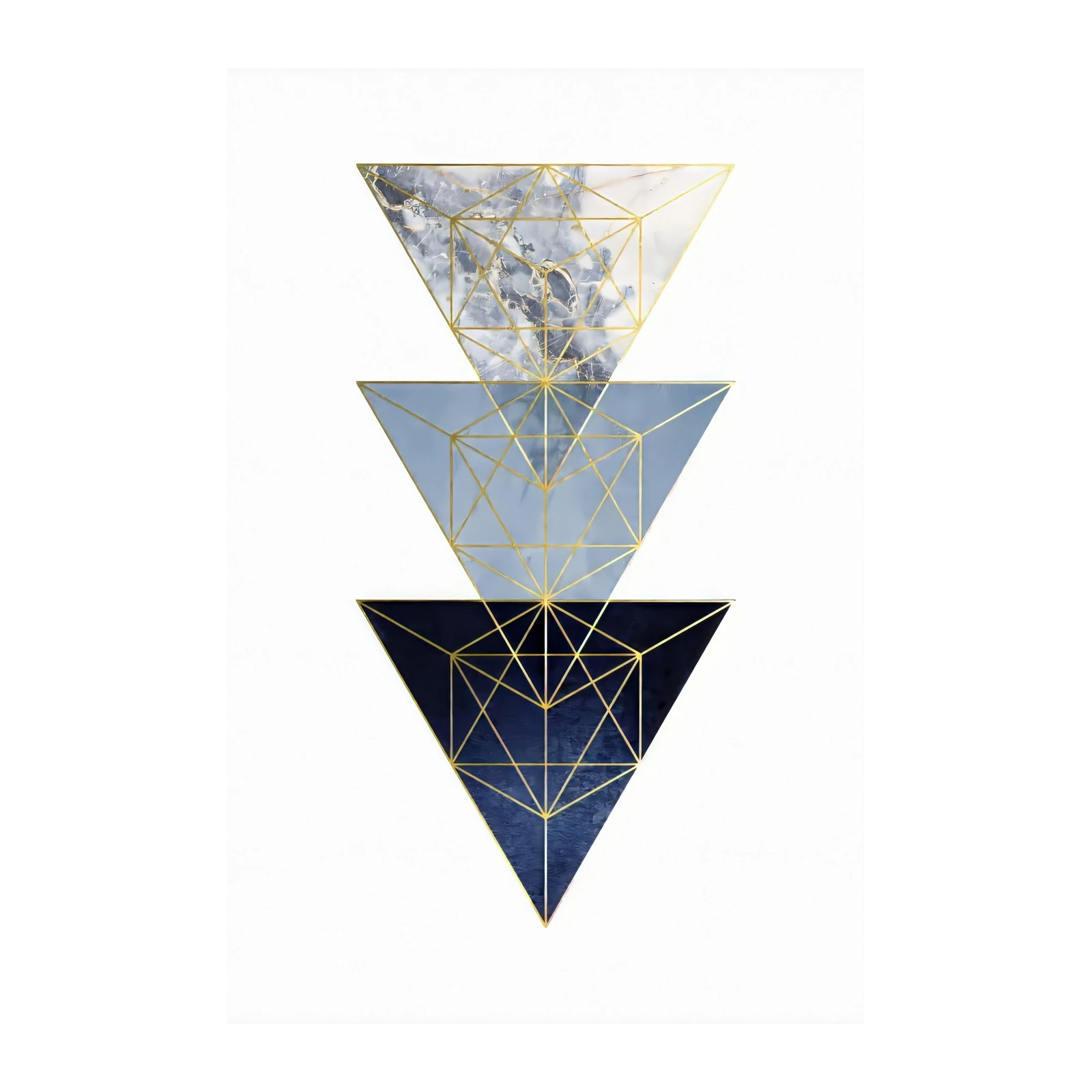 Geometric Marble & Blue Abstract Gold Triangle Wall Art