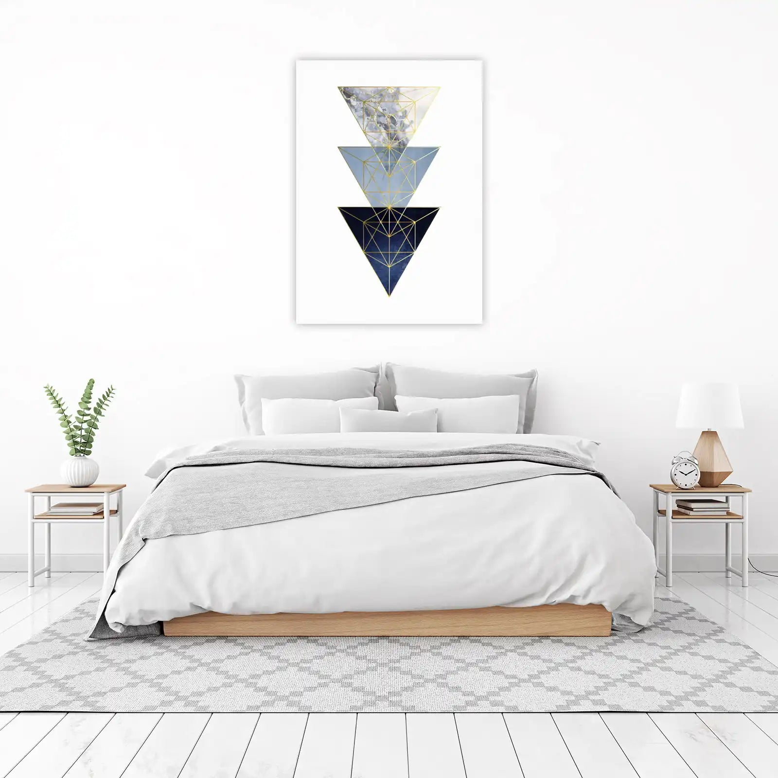 Geometric Marble & Blue Abstract Gold Triangle Wall Art