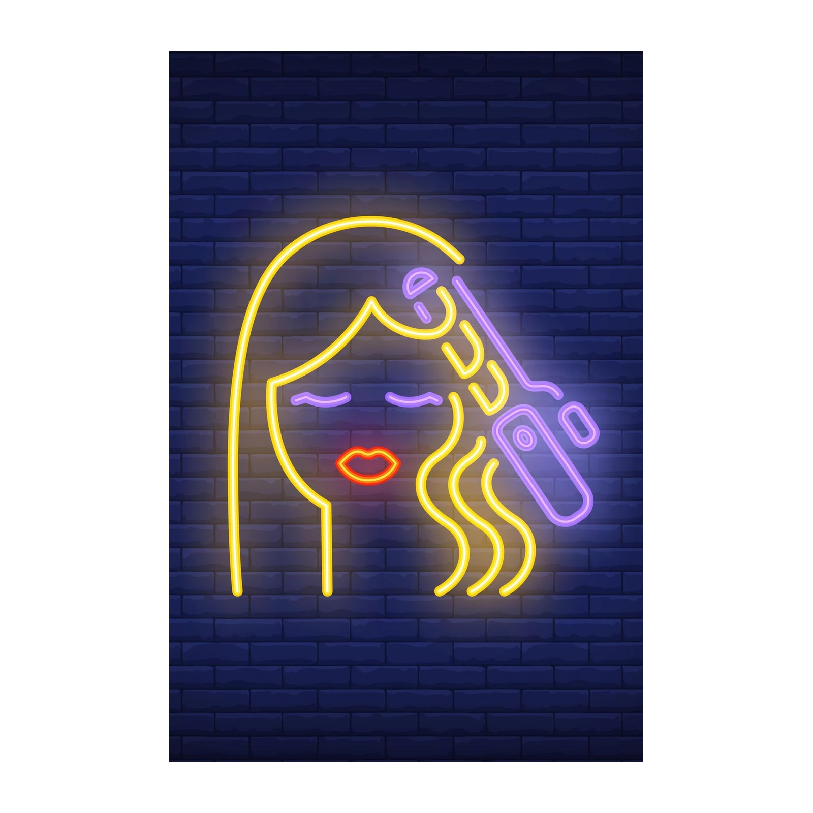 Neon Glamour Woman Hair Styling Wall Art