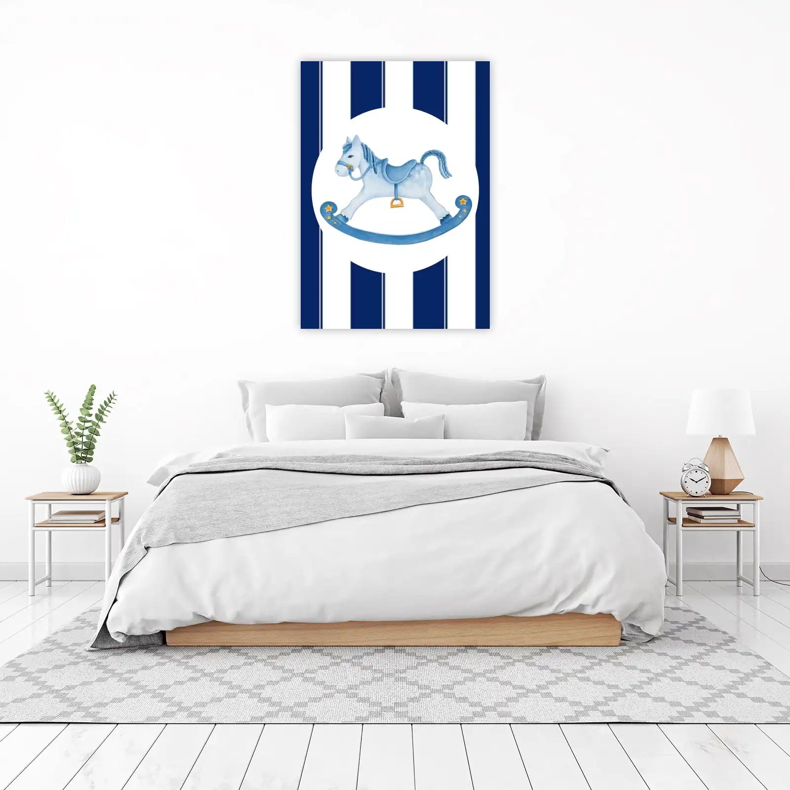 Sweet Blue Rocking Horse Nursery Art Wall Art