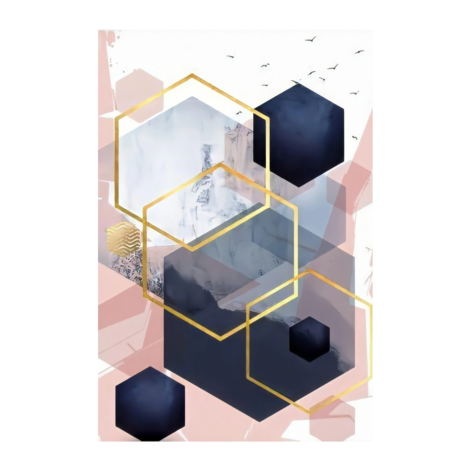 Geometric Gold Hexagon Abstract Wall Art