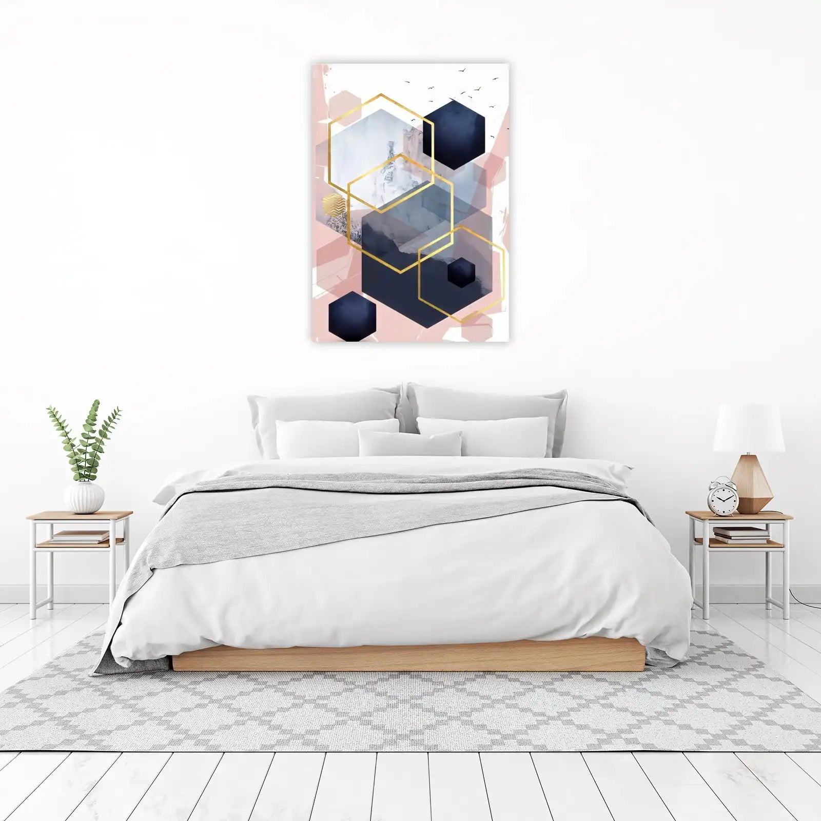 Geometric Gold Hexagon Abstract Wall Art