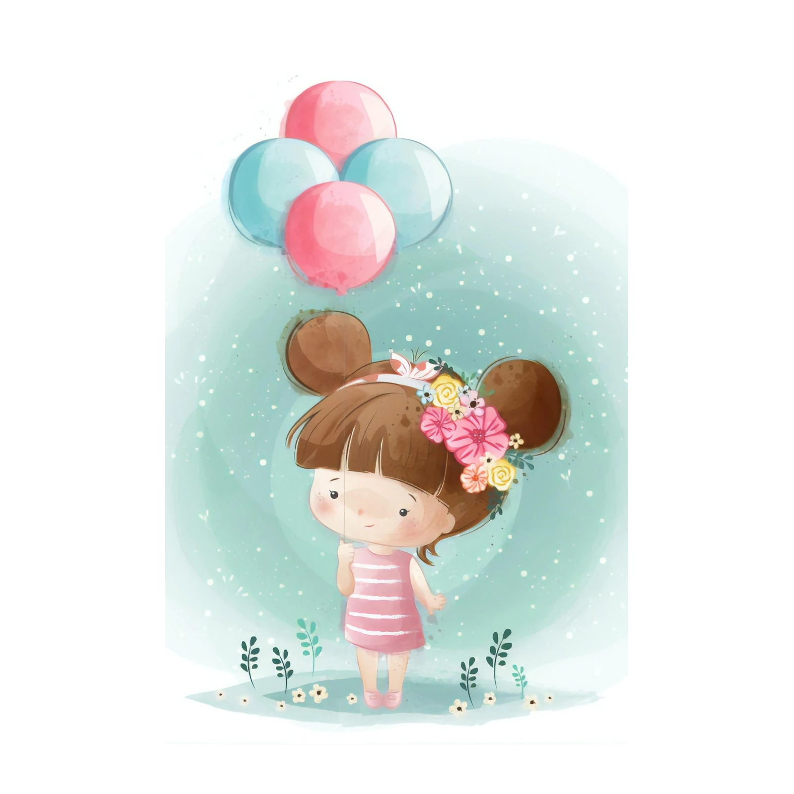 Whimsical Girl with Balloons Wall Art