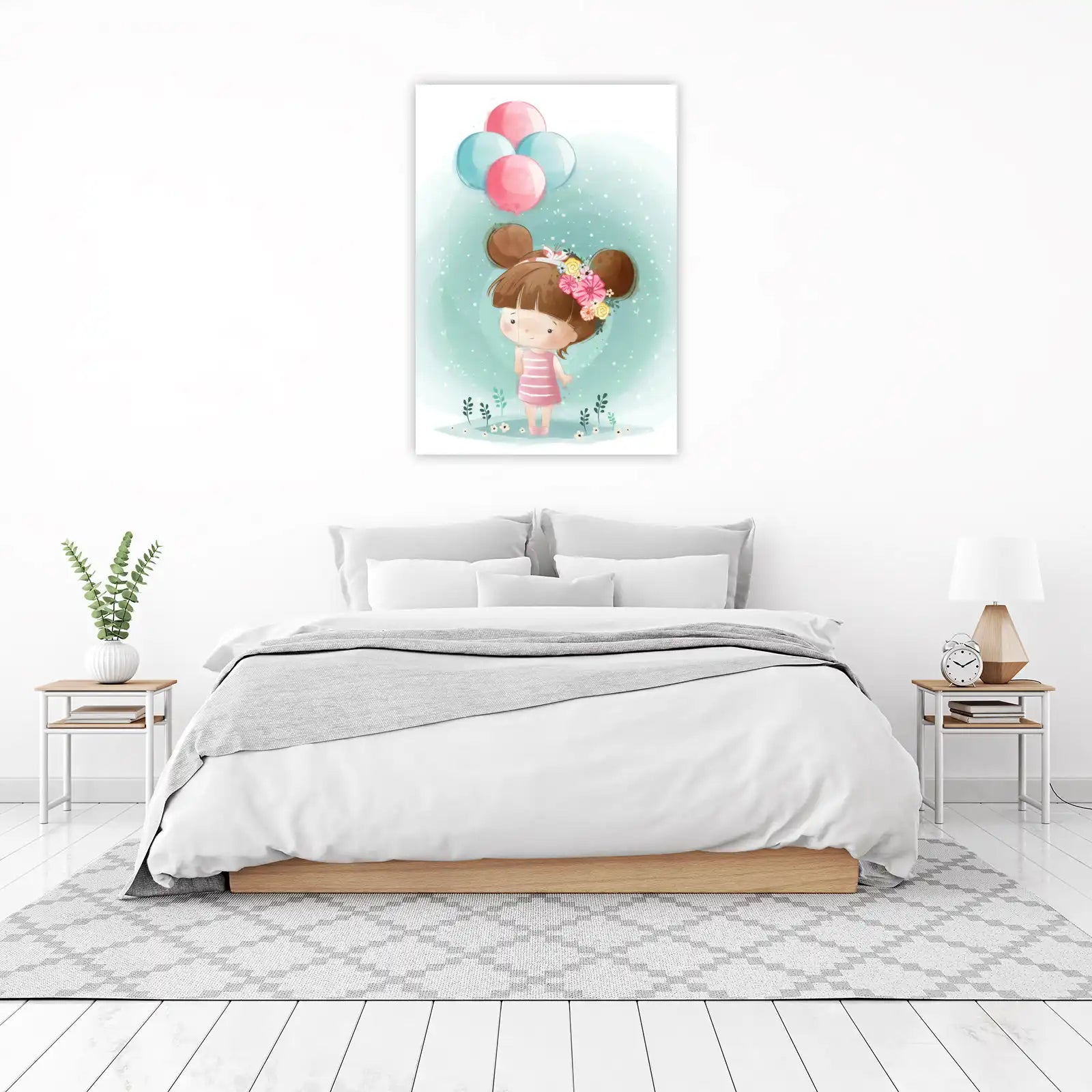 Whimsical Girl with Balloons Wall Art
