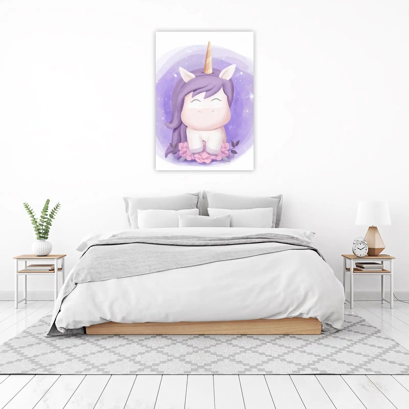 Cute Purple Unicorn Watercolor Wall Art