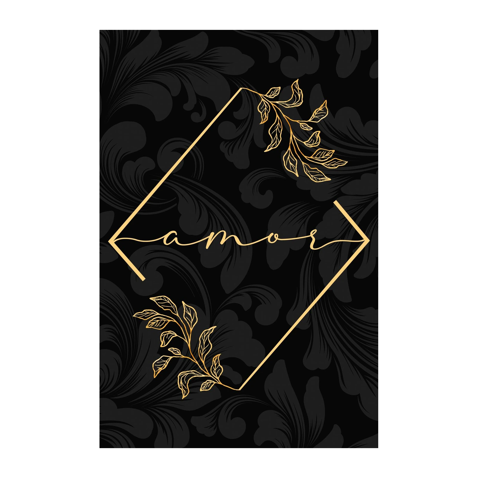 Elegant 'Amor' Gold Floral Wall Art