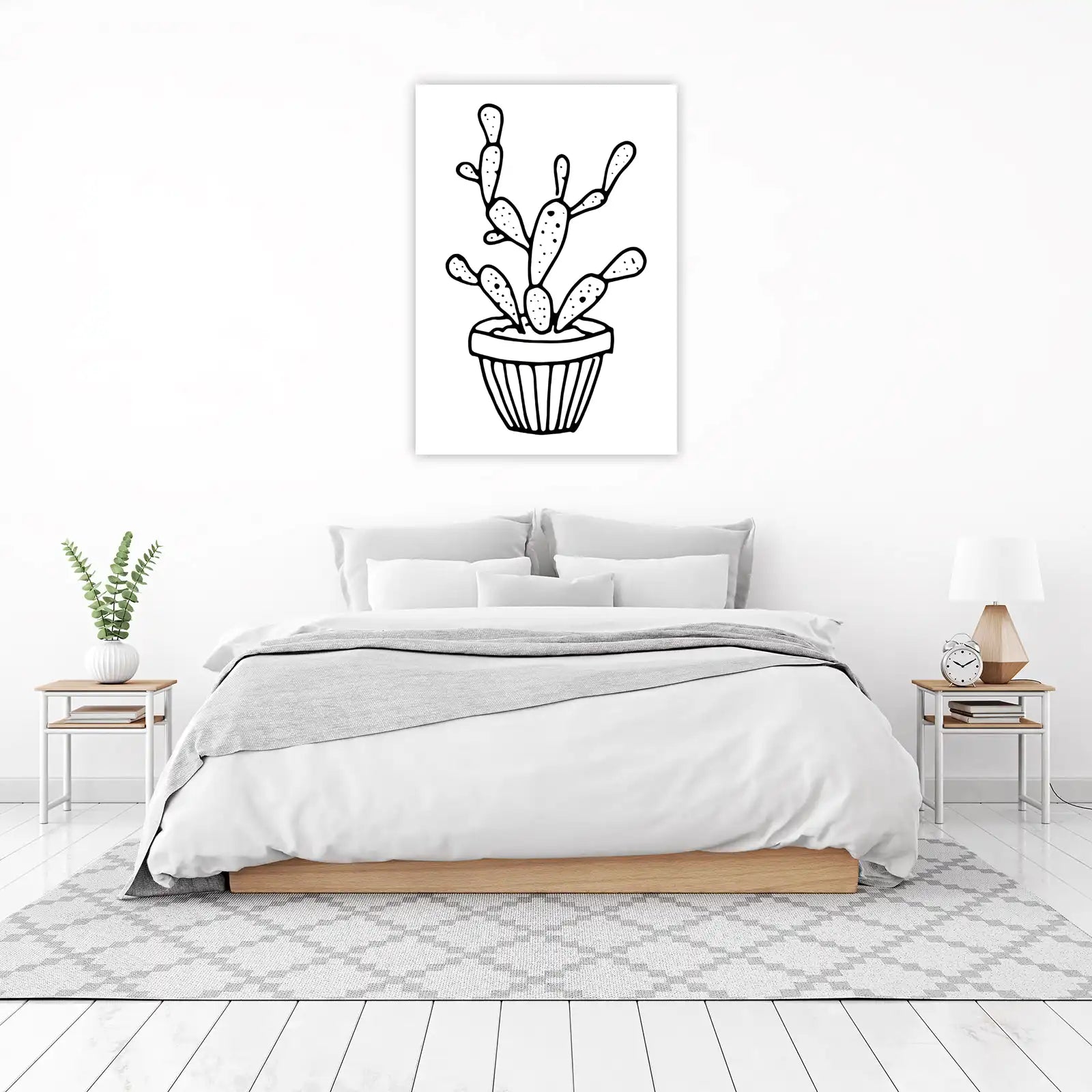 Minimalist Potted Cactus Line Art Wall Art