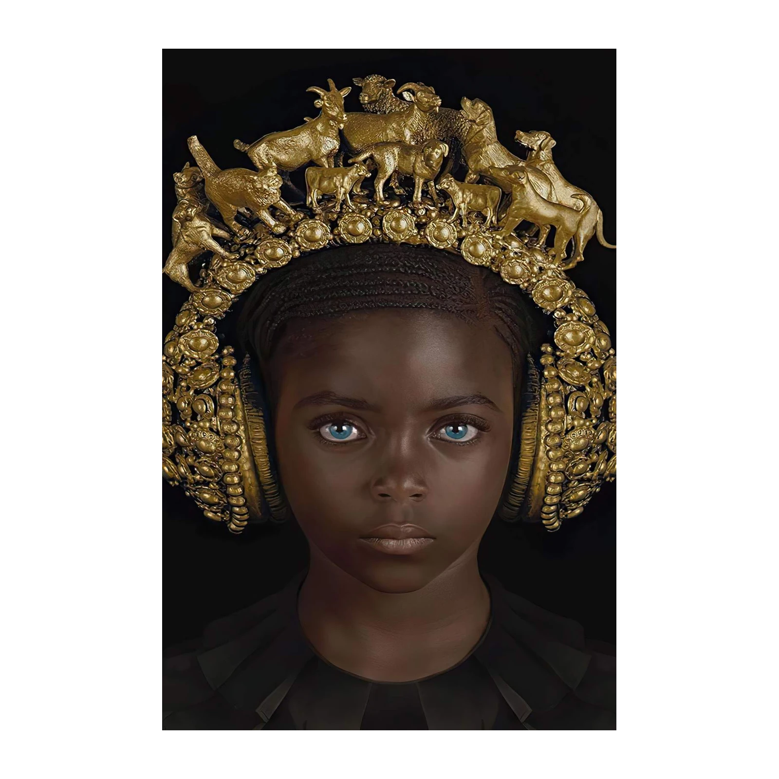 Majestic Aura Gold Animal Crown Wall Art