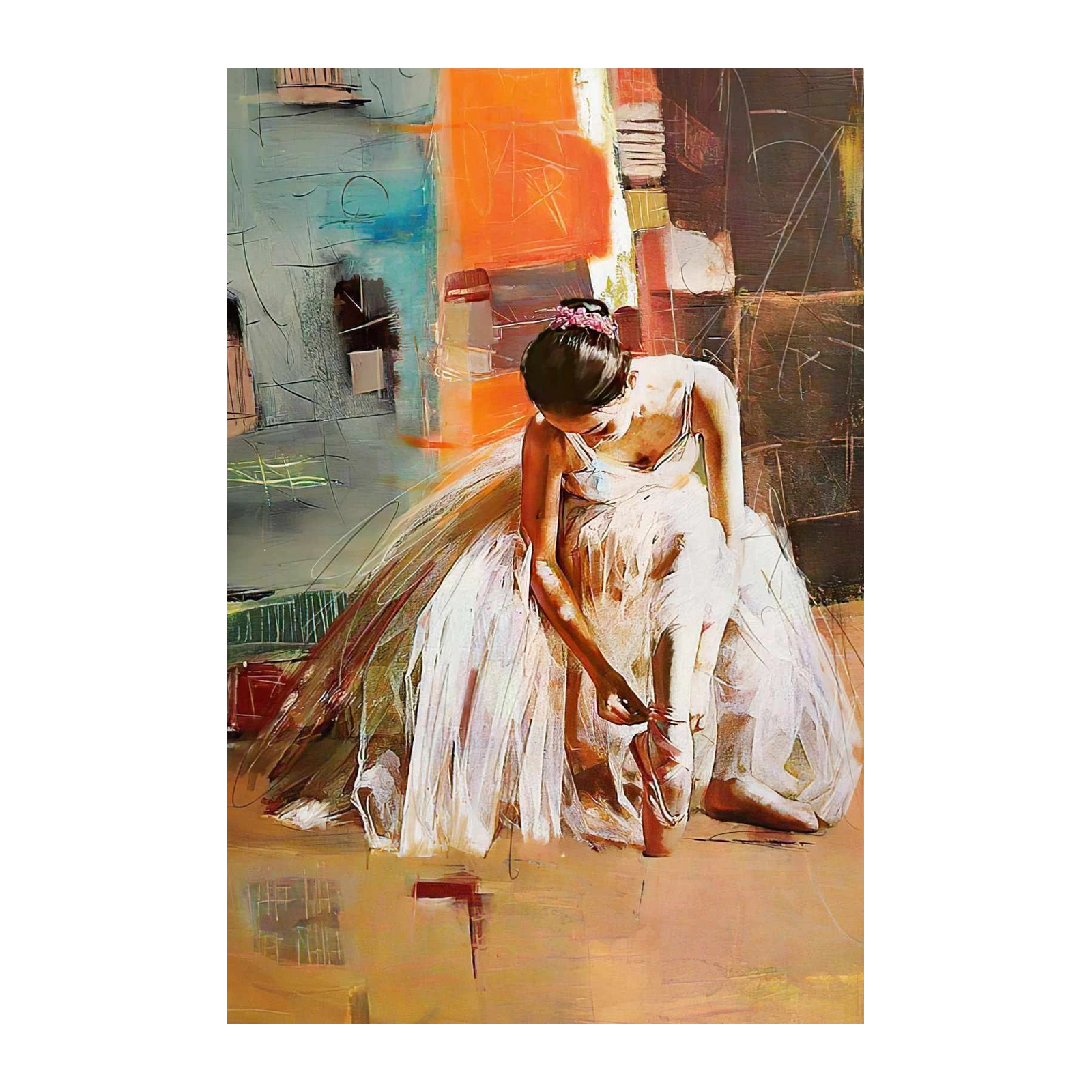 Graceful Ballerina Tying Pointe Shoes Wall Art
