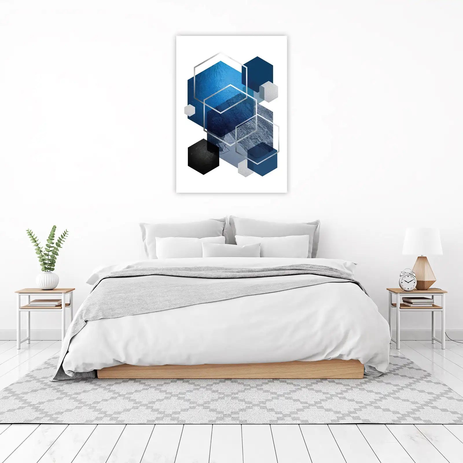 Abstract Geometric Blue Hexagon Wall Art