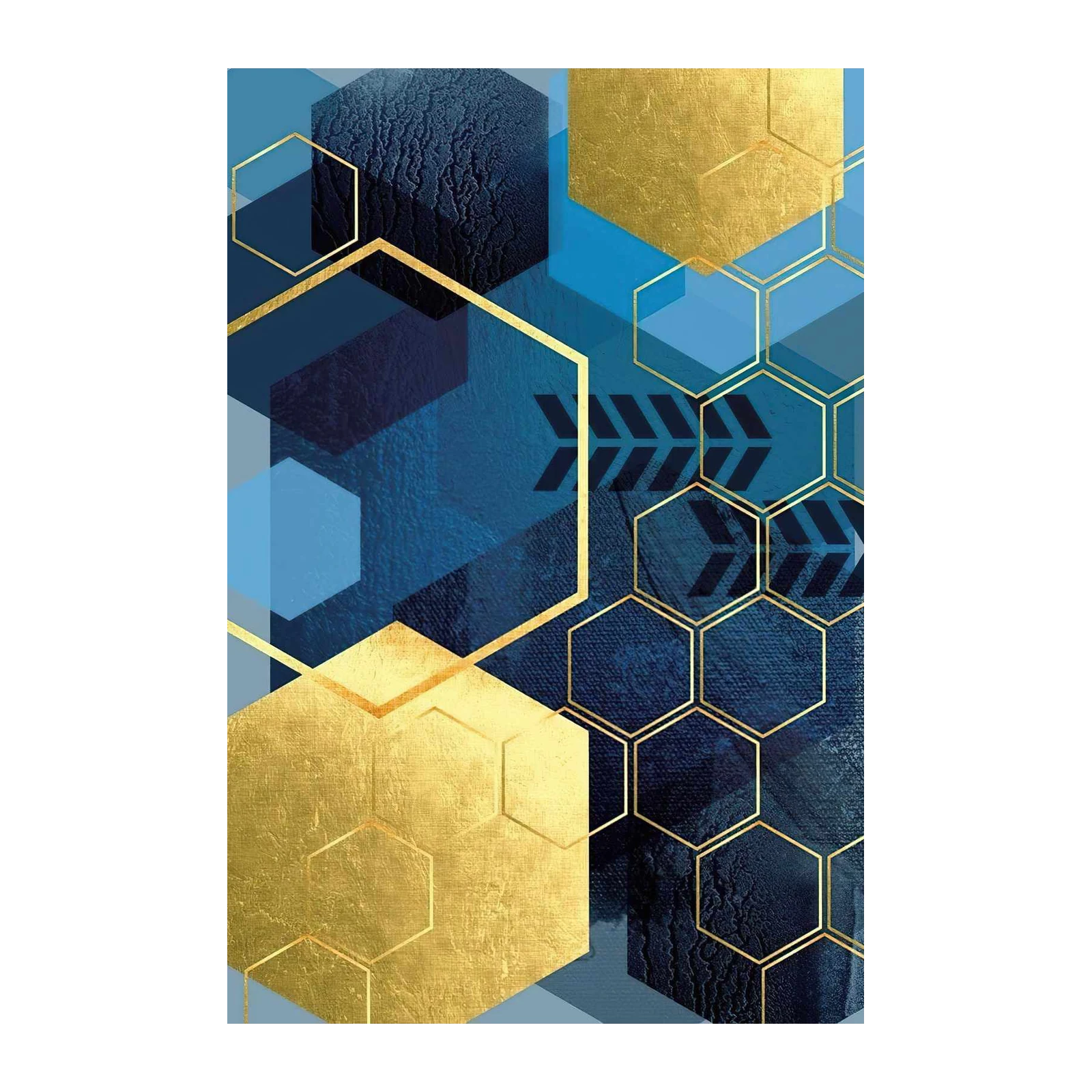 Gold Hexagon Geometric Blue Wall Art