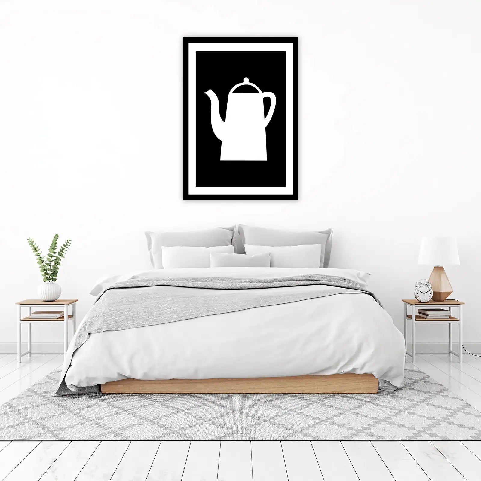 Minimalist White Teapot Black Wall Art