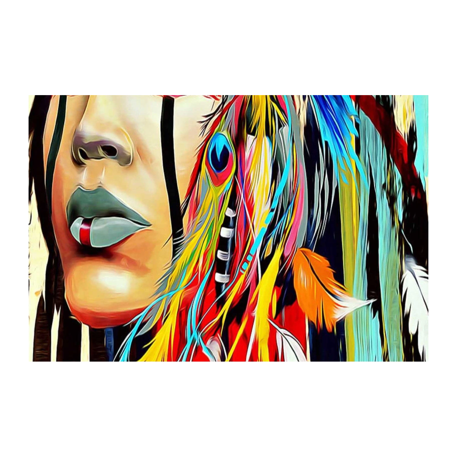 Vibrant Native Woman Feather Dreamcatcher Wall Art