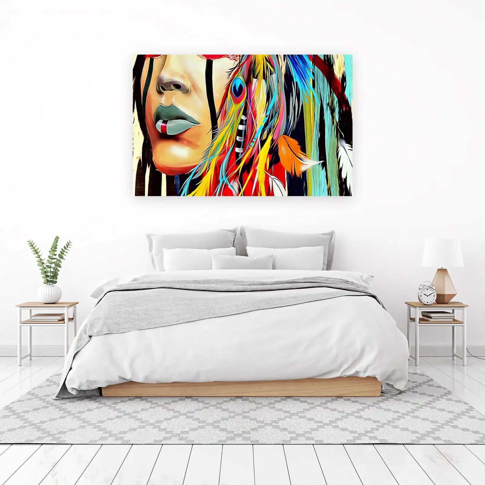 Vibrant Native Woman Feather Dreamcatcher Wall Art