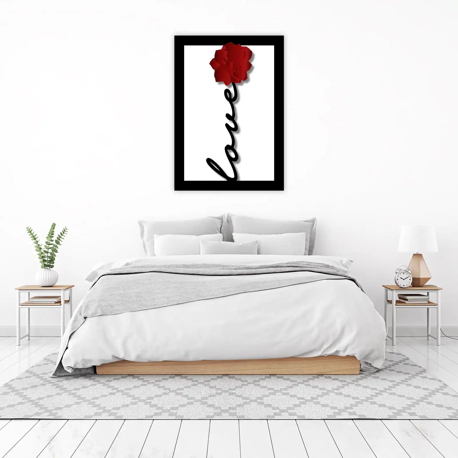 Elegant Red Rose Love Script Wall Art