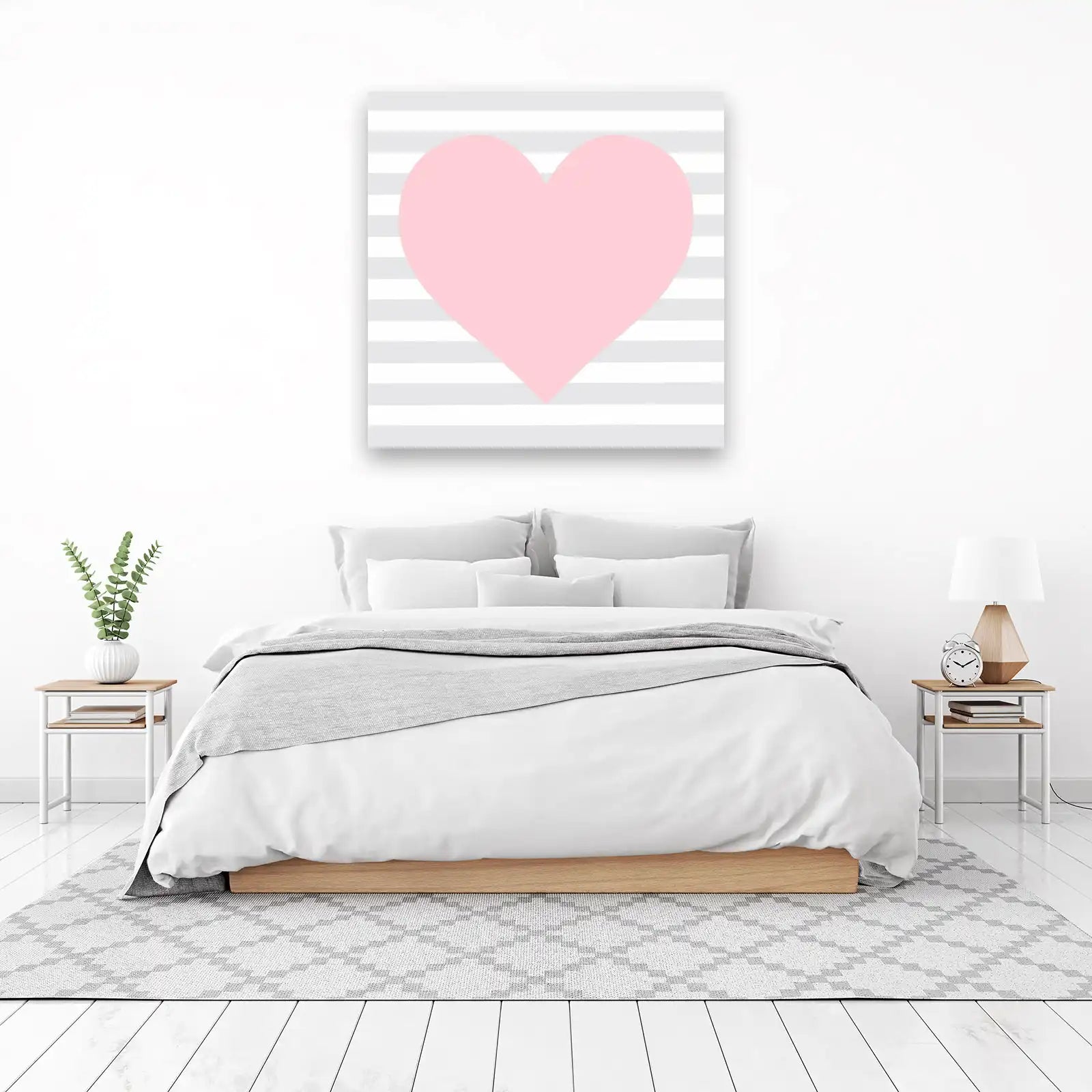 Soft Pink Heart Striped Modern Art Wall Art