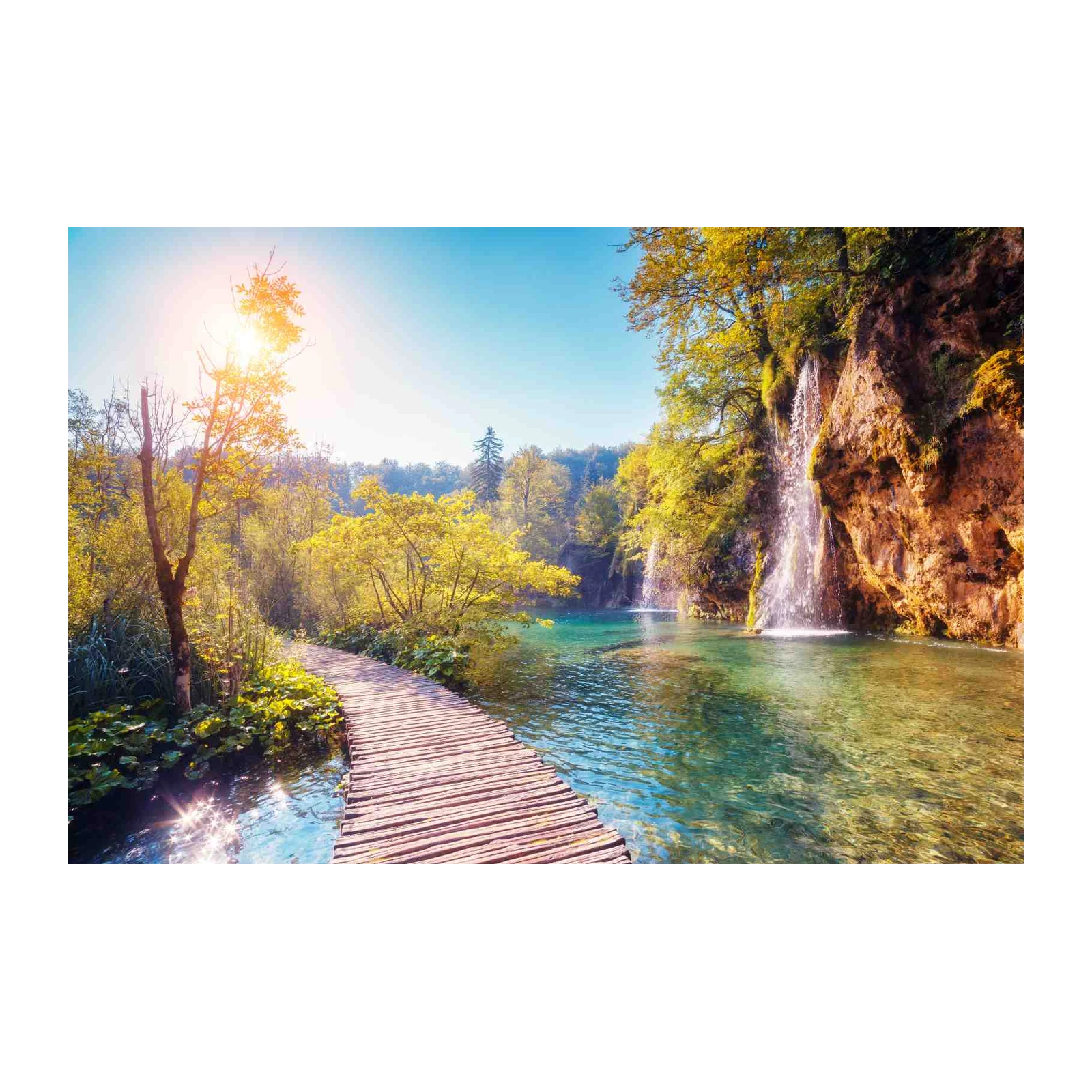 Serene Waterfall Boardwalk Nature Wall Art