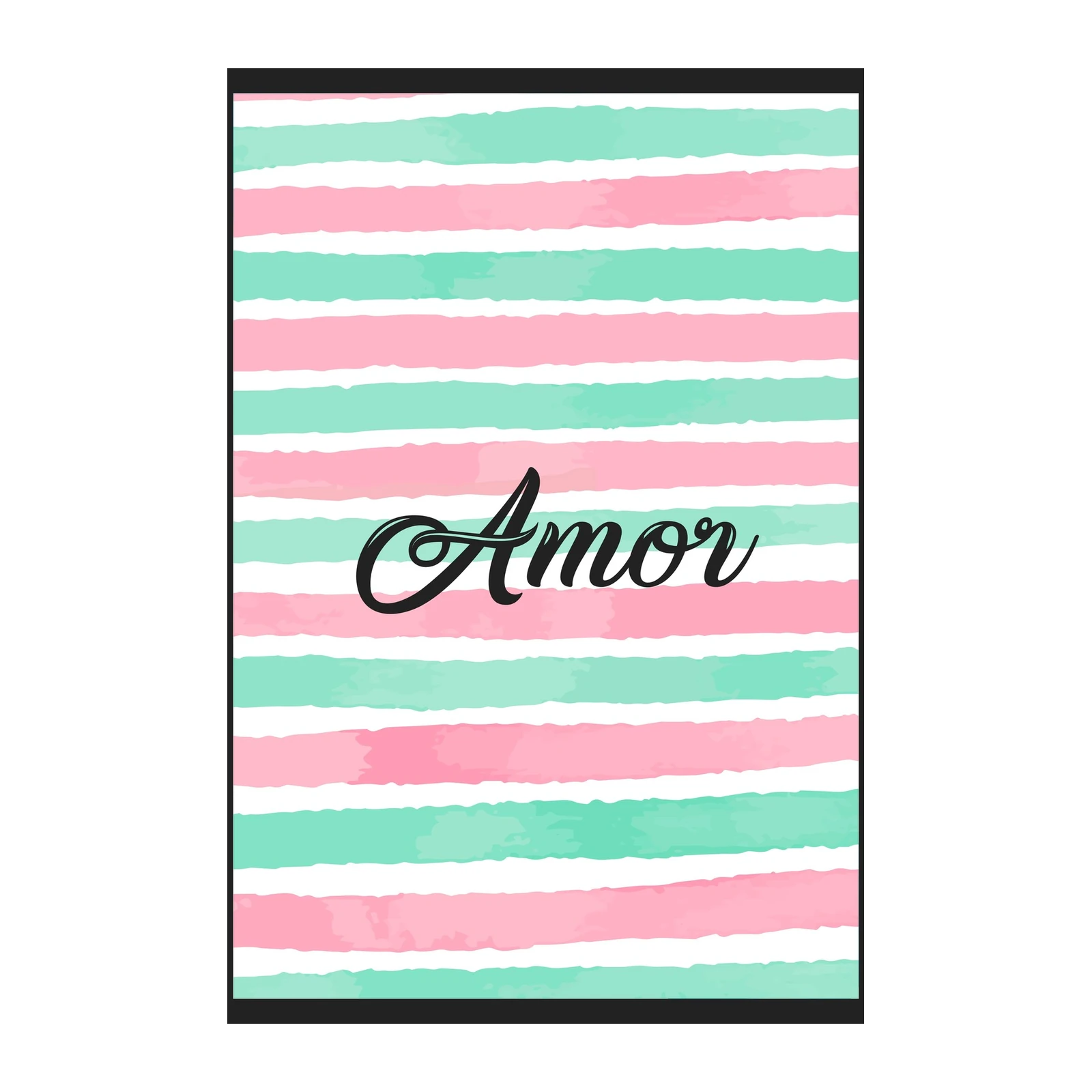 Elegant Amor Script Mint & Pink Stripe Wall Art