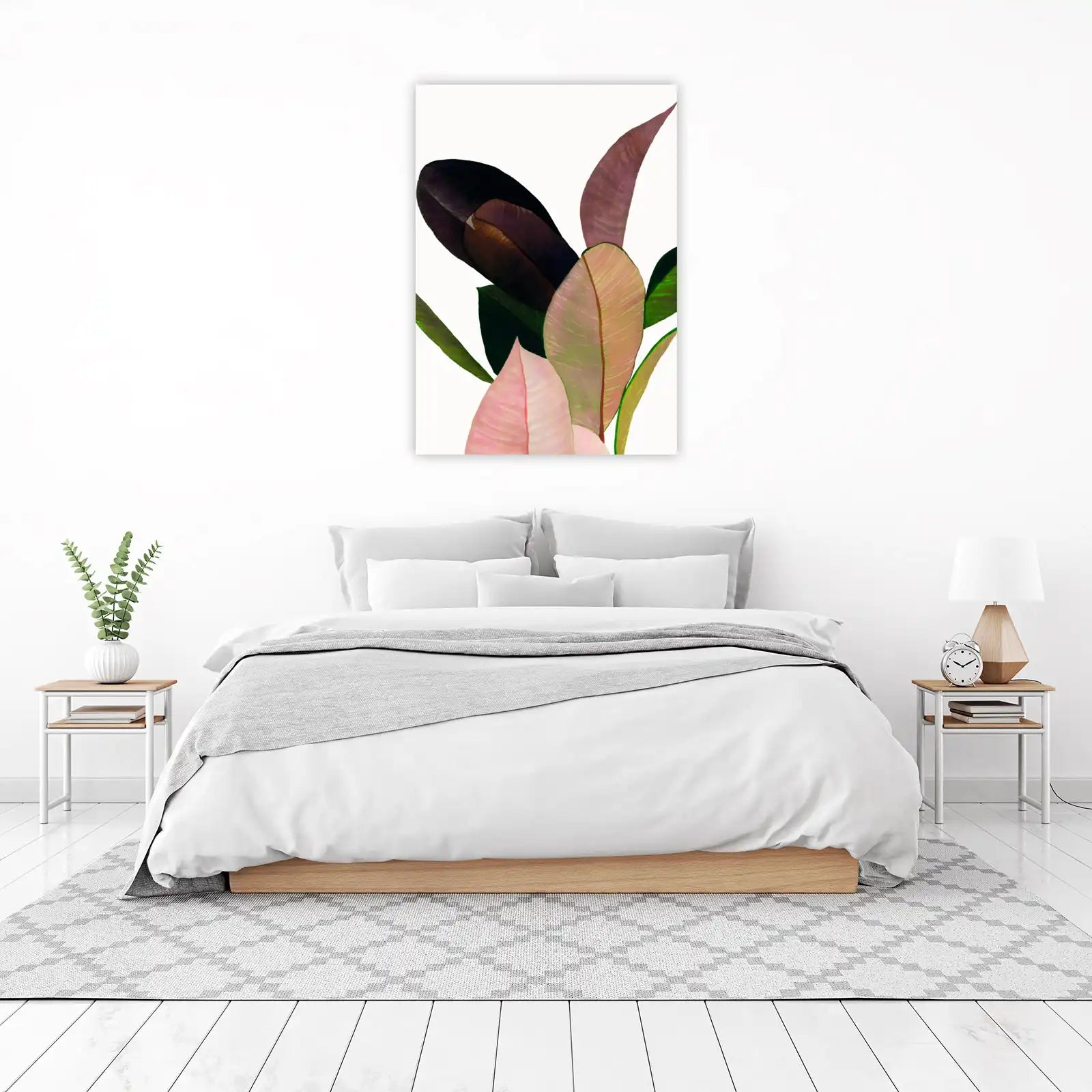 Vibrant Pink & Green Philodendron Leaves Wall Art