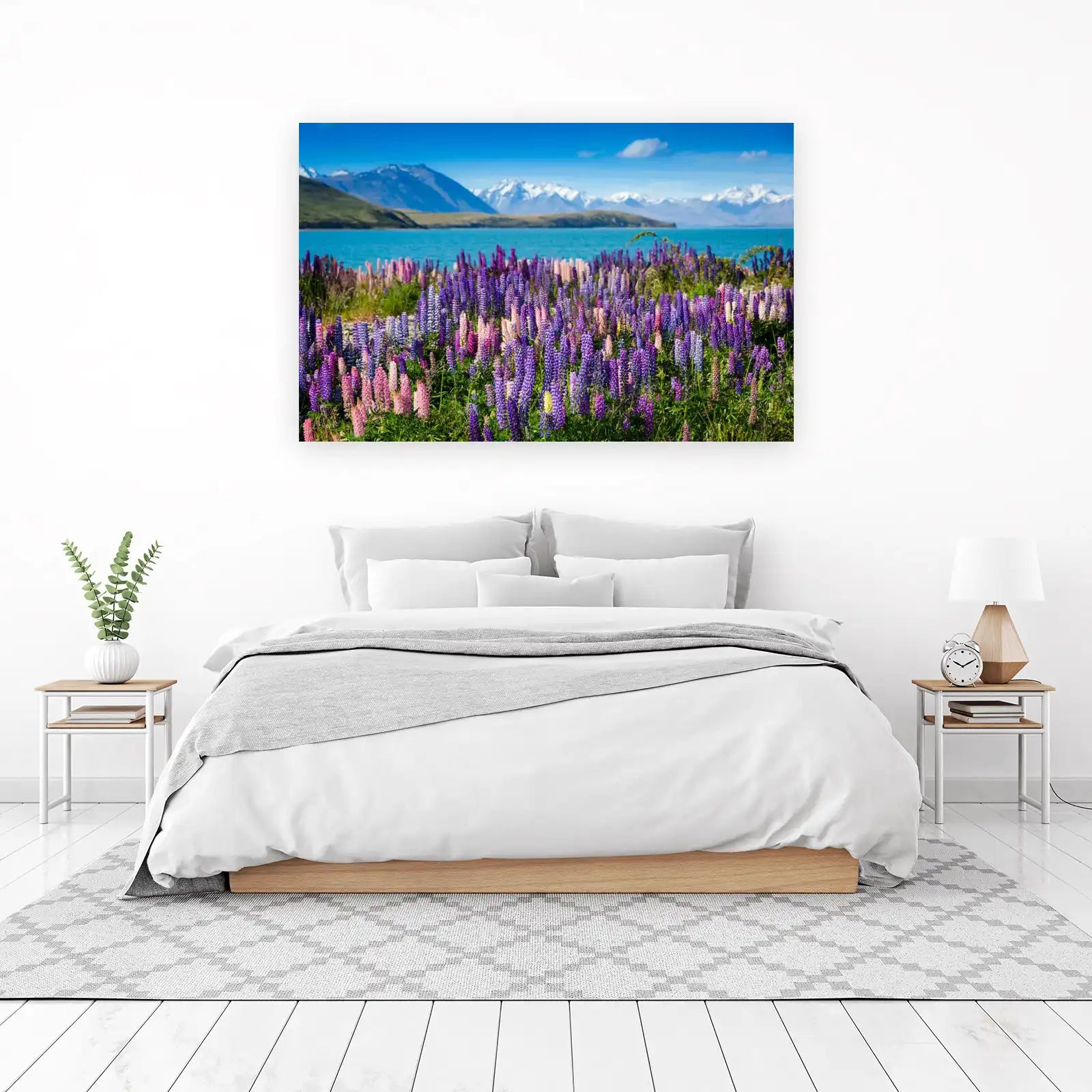 Vibrant Lupine Field Lake Mountain Wall Art