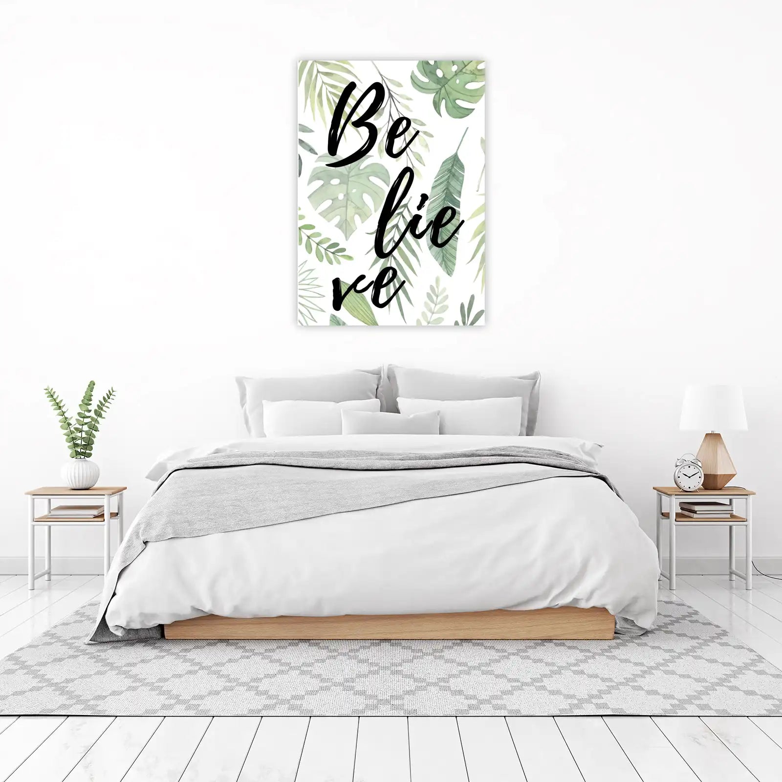 Believe Tropical Leaf Watercolor Wall Art
