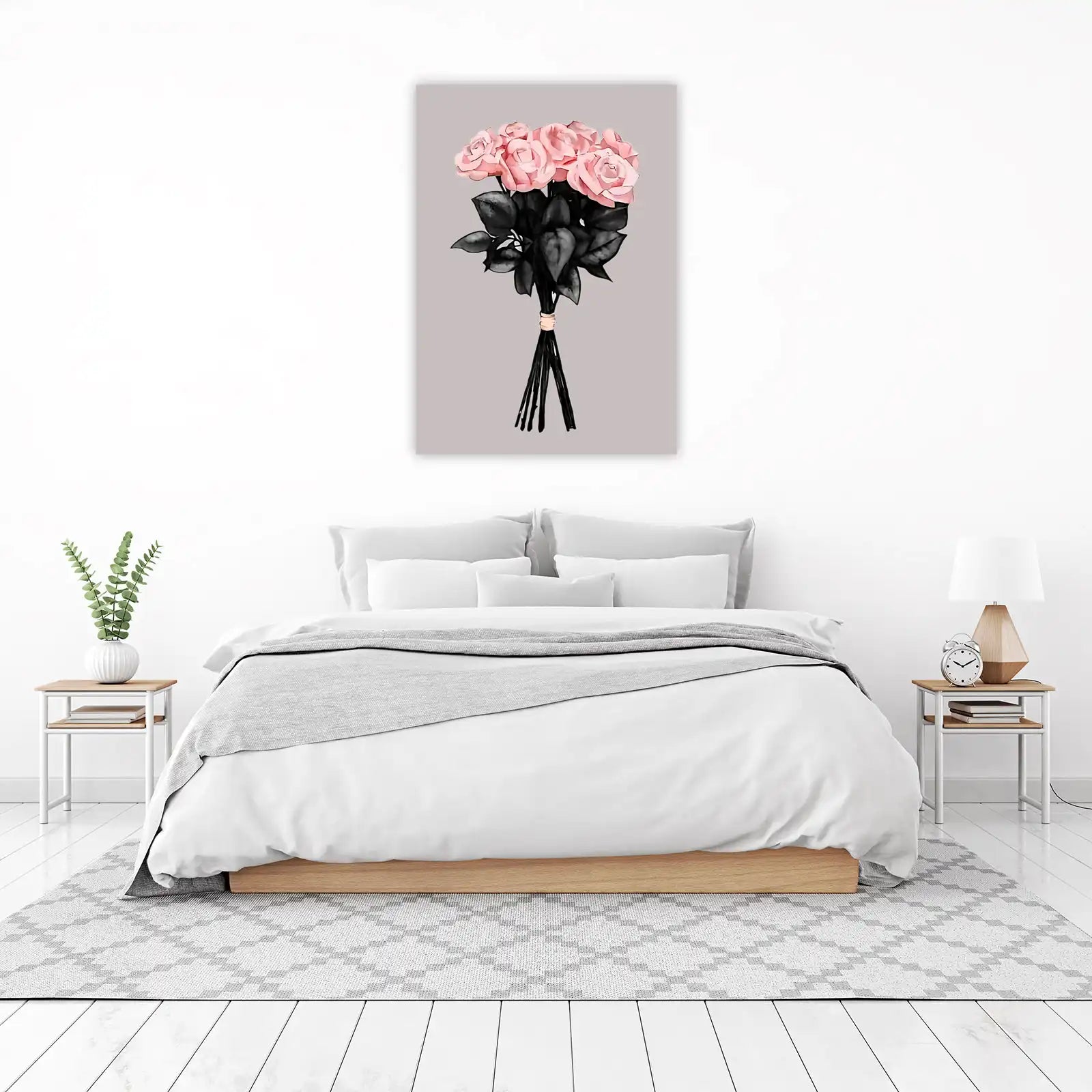Elegant Pink Roses Black Stems Wall Art