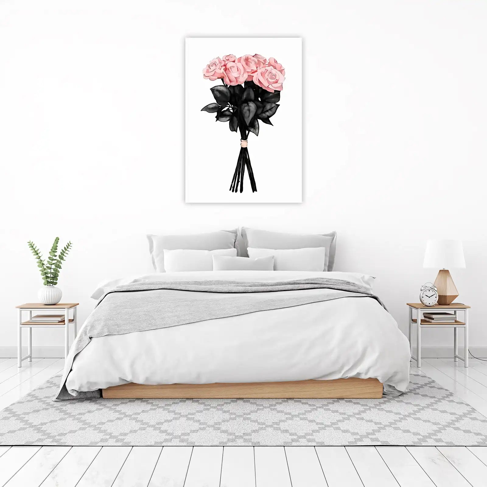 Elegant Pink Roses & Dark Leaves Wall Art
