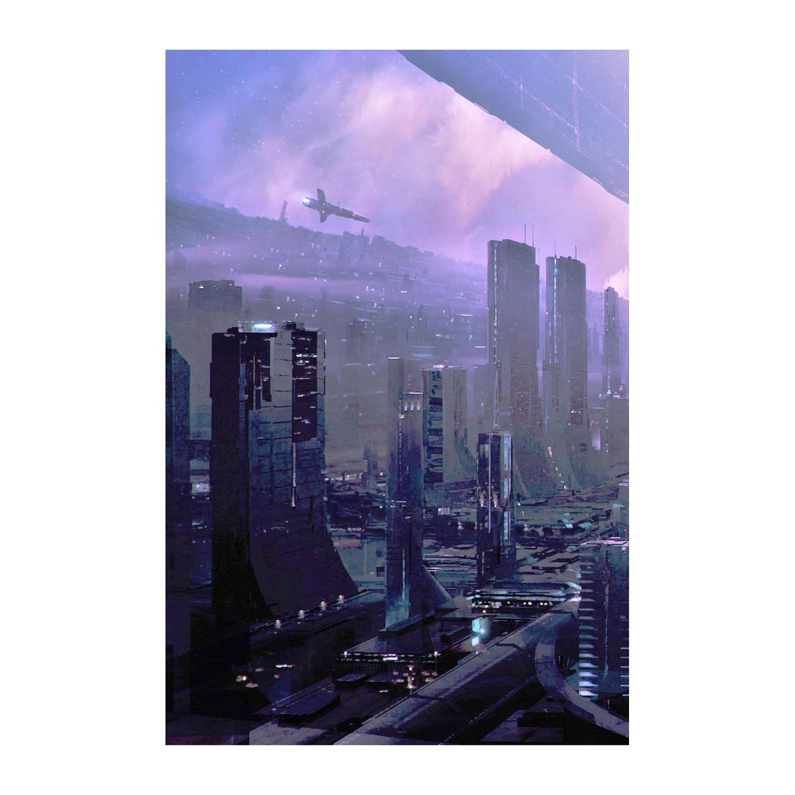Futuristic Cityscape & Spaceship Wall Art