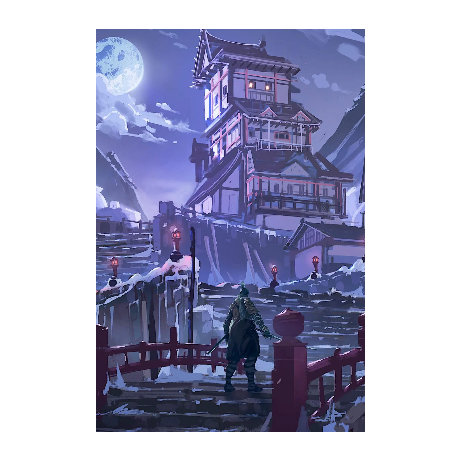 Mystic Samurai Winter Castle Wall Art