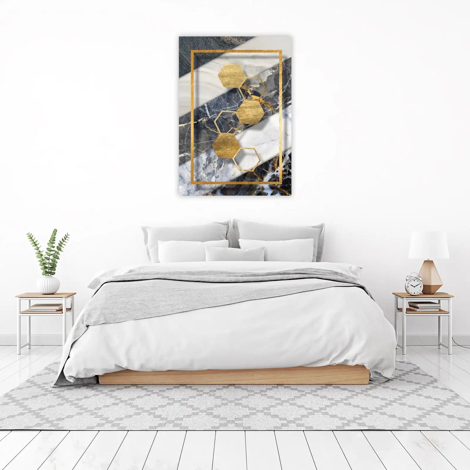 Geometric Gold Marble Hexagon Wall Art