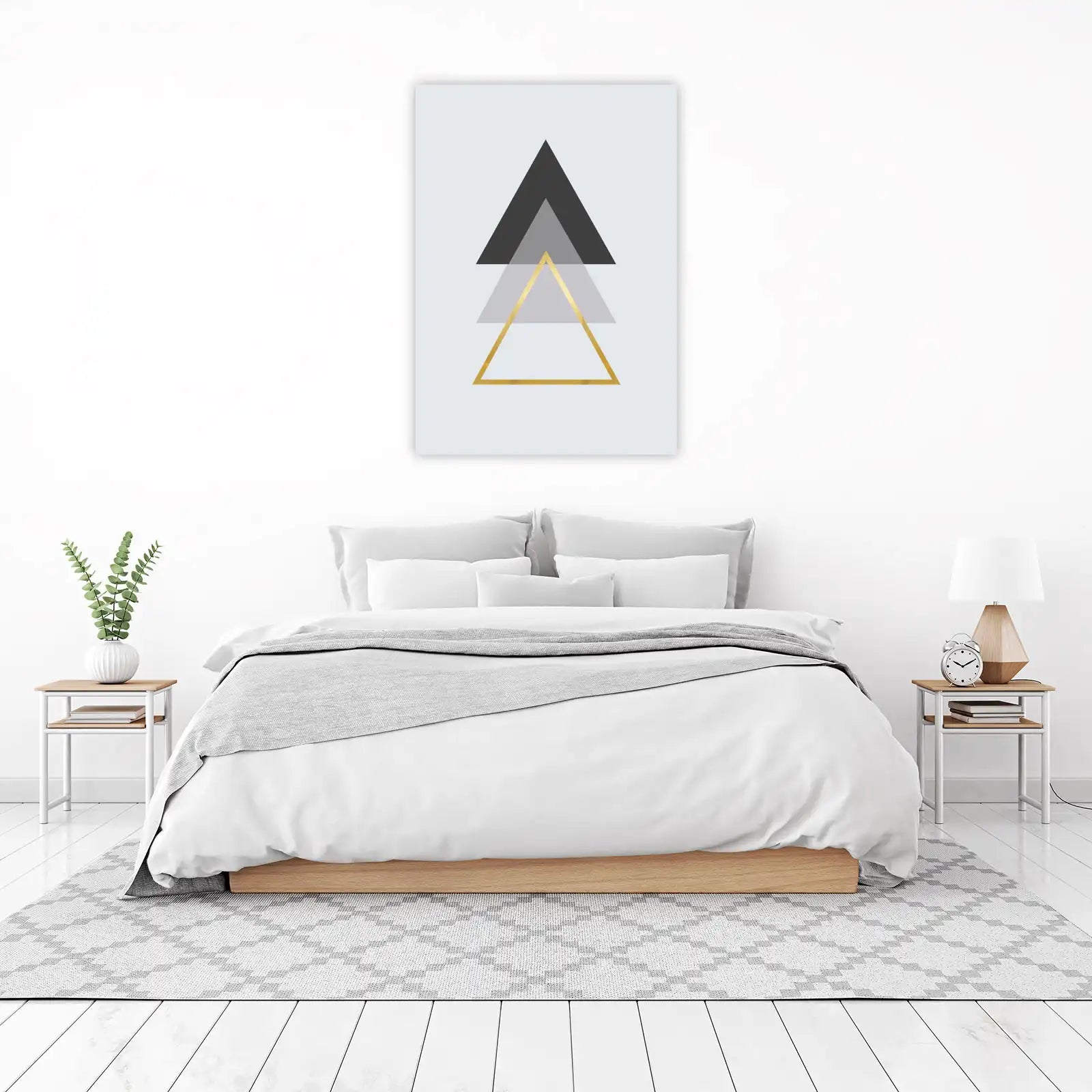 Geometric Gold & Grey Abstract Triangles Wall Art