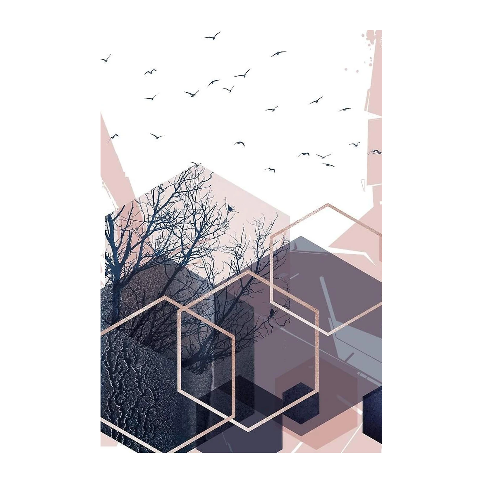 Geometric Forest & Birds Wall Art