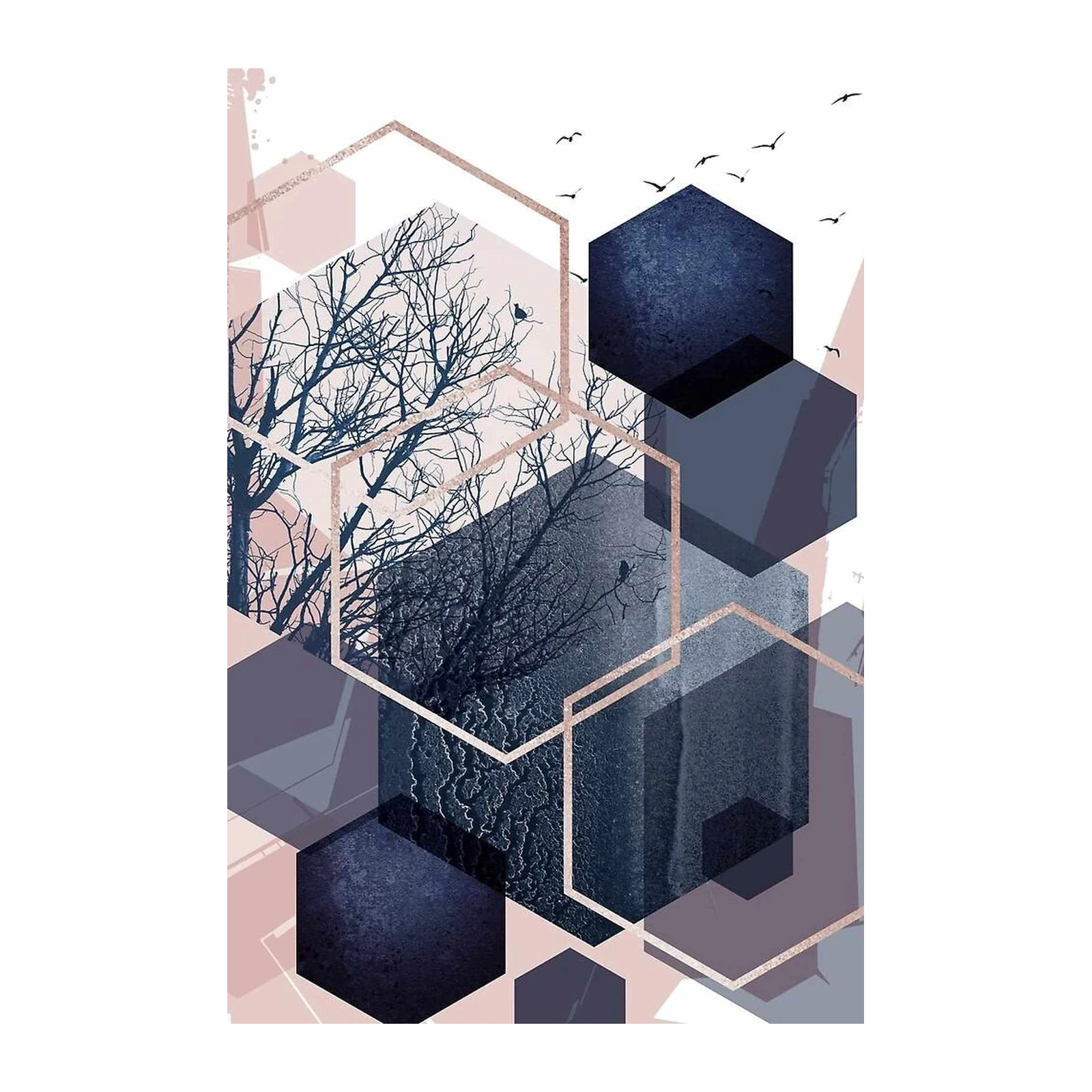 Geometric Tree & Birds Wall Art