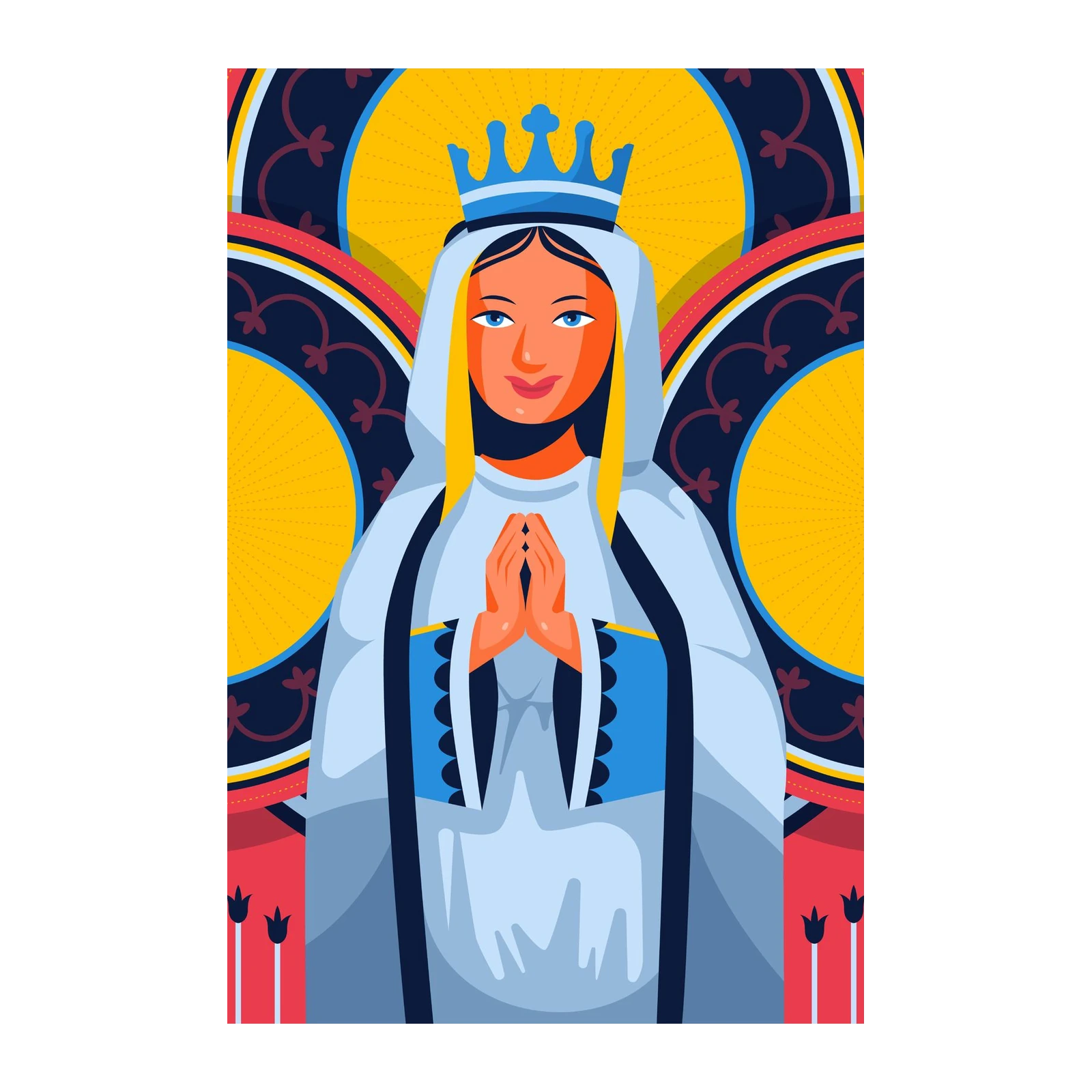 Serene Virgin Mary Praying Crowned Wall Art