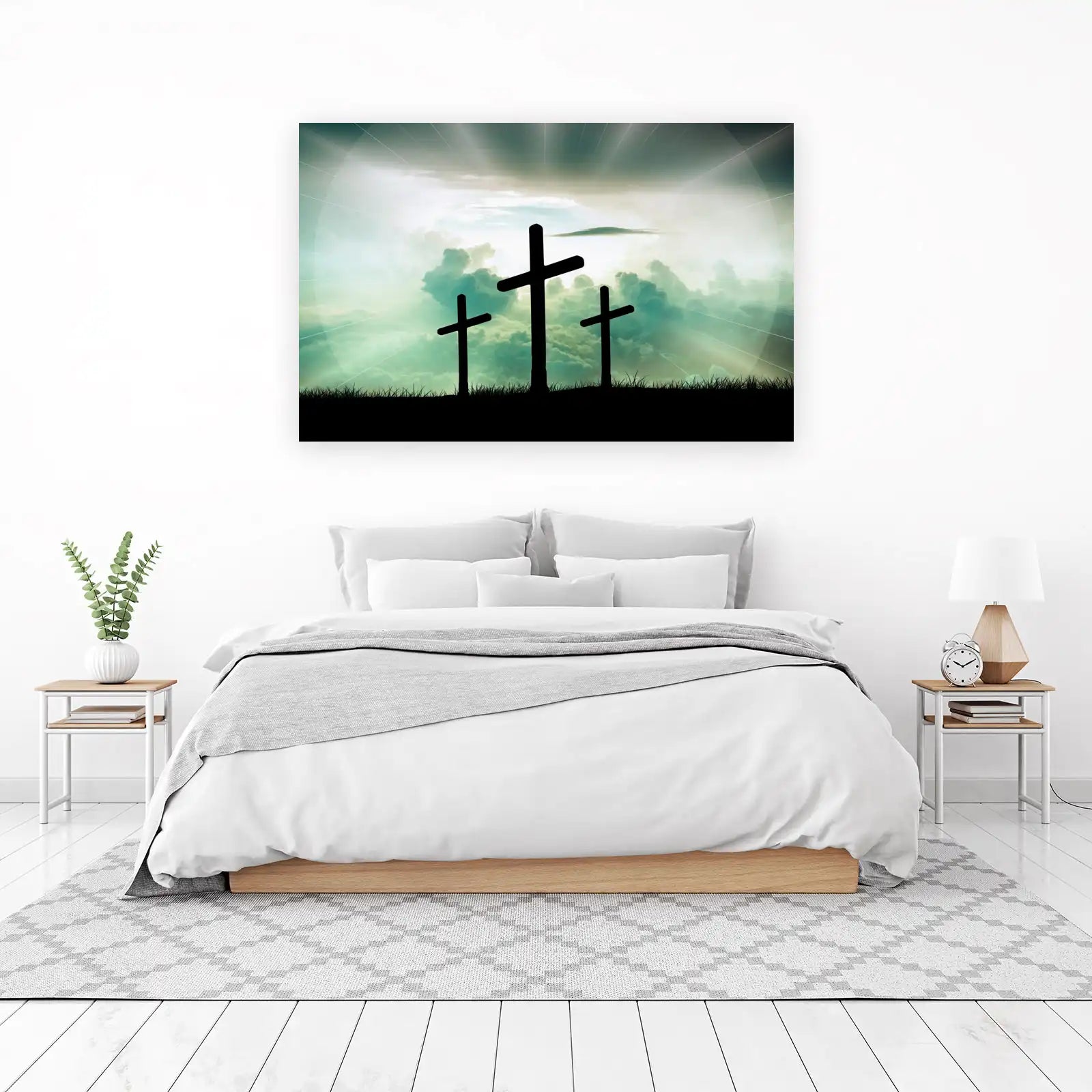 Three Crosses Heavenly Light Wall Art