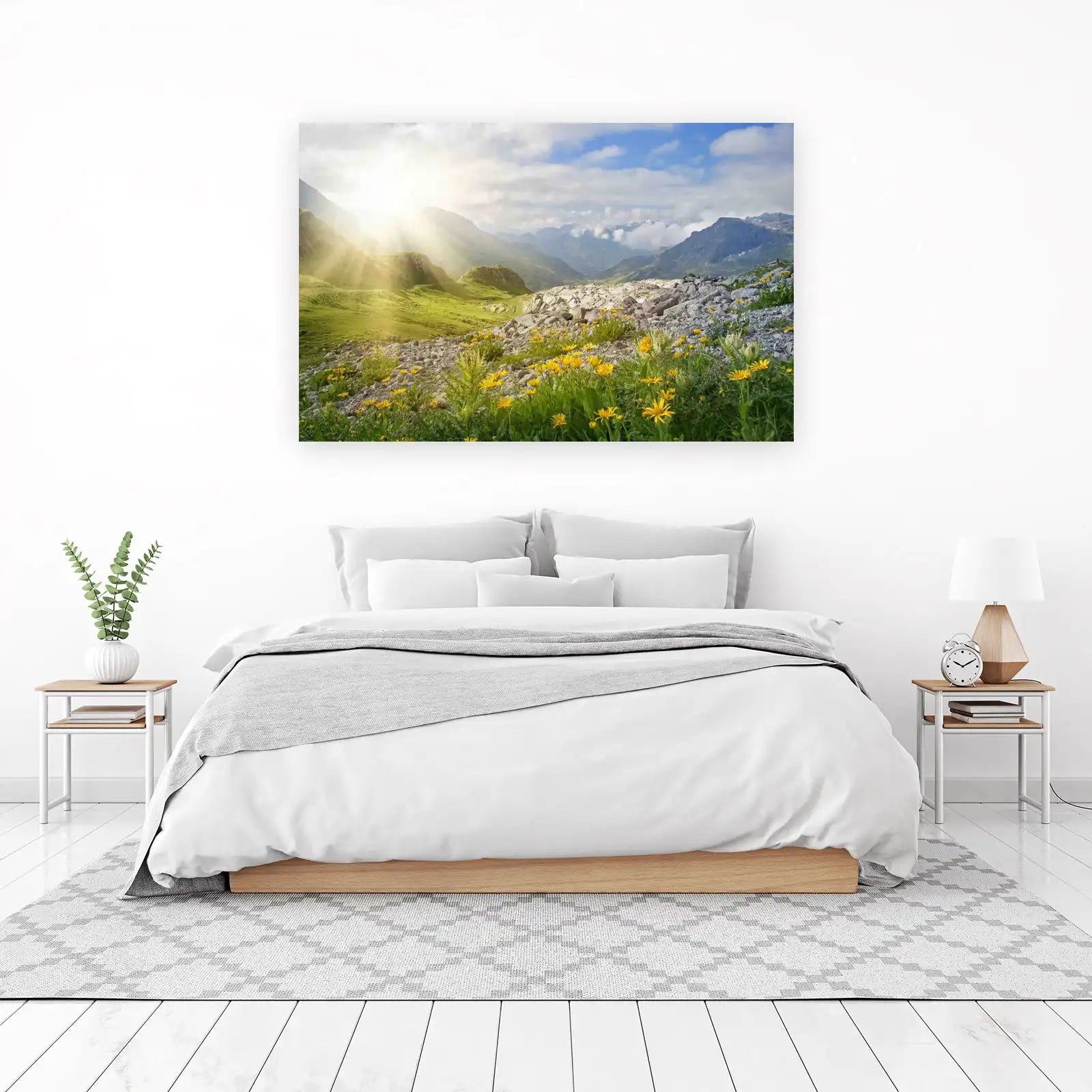 Serene Alpine Meadow & Sunbeams Wall Art