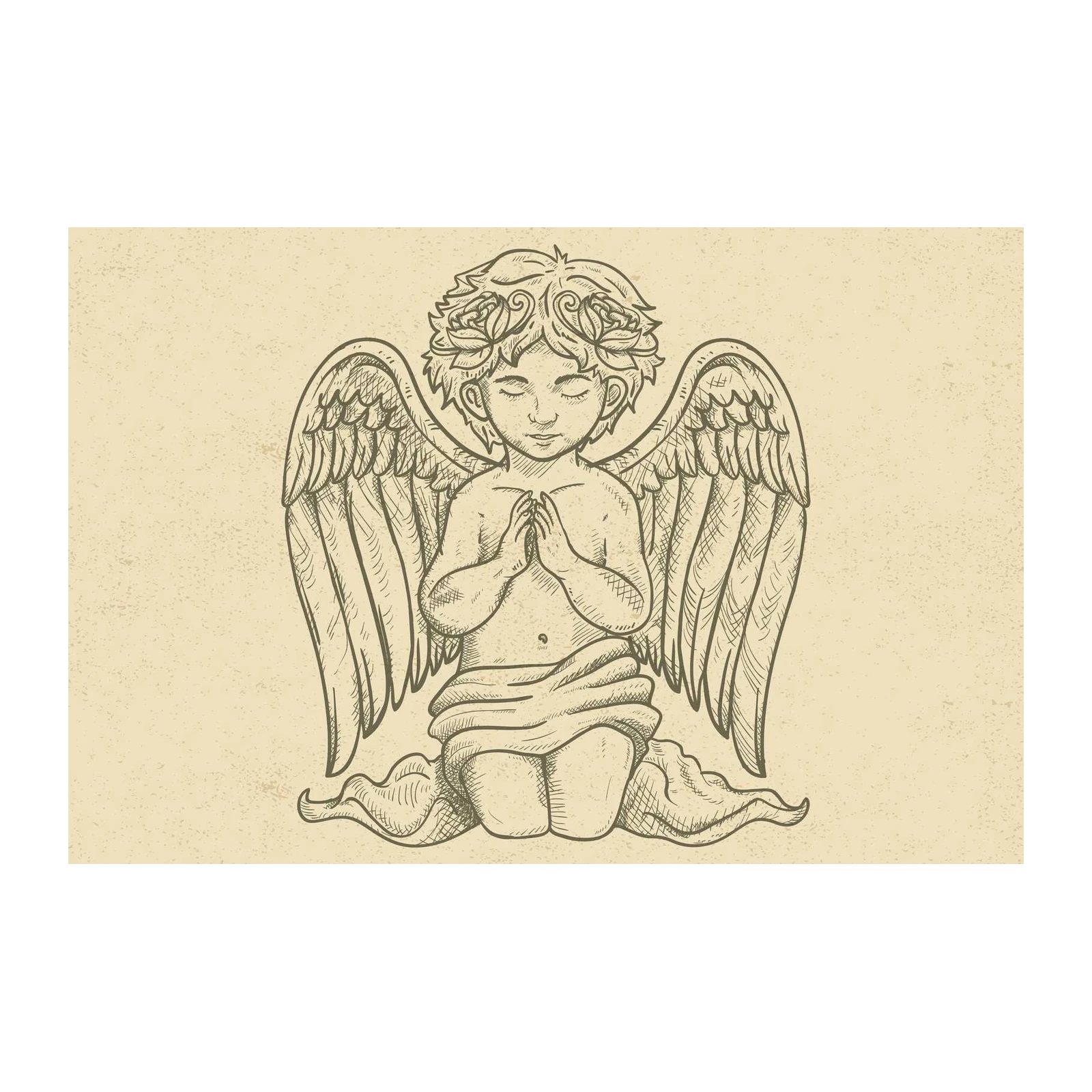 Serene Angel Praying Sketch Wall Art
