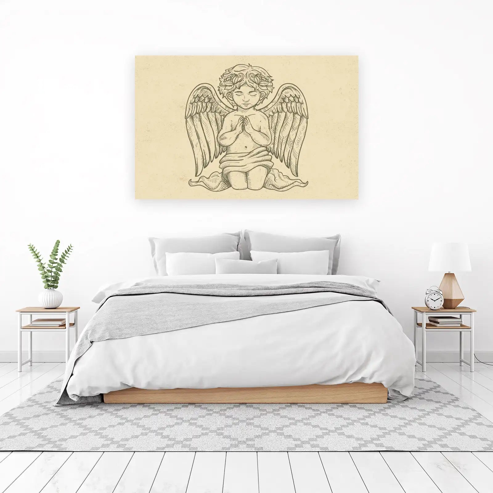 Serene Angel Praying Sketch Wall Art