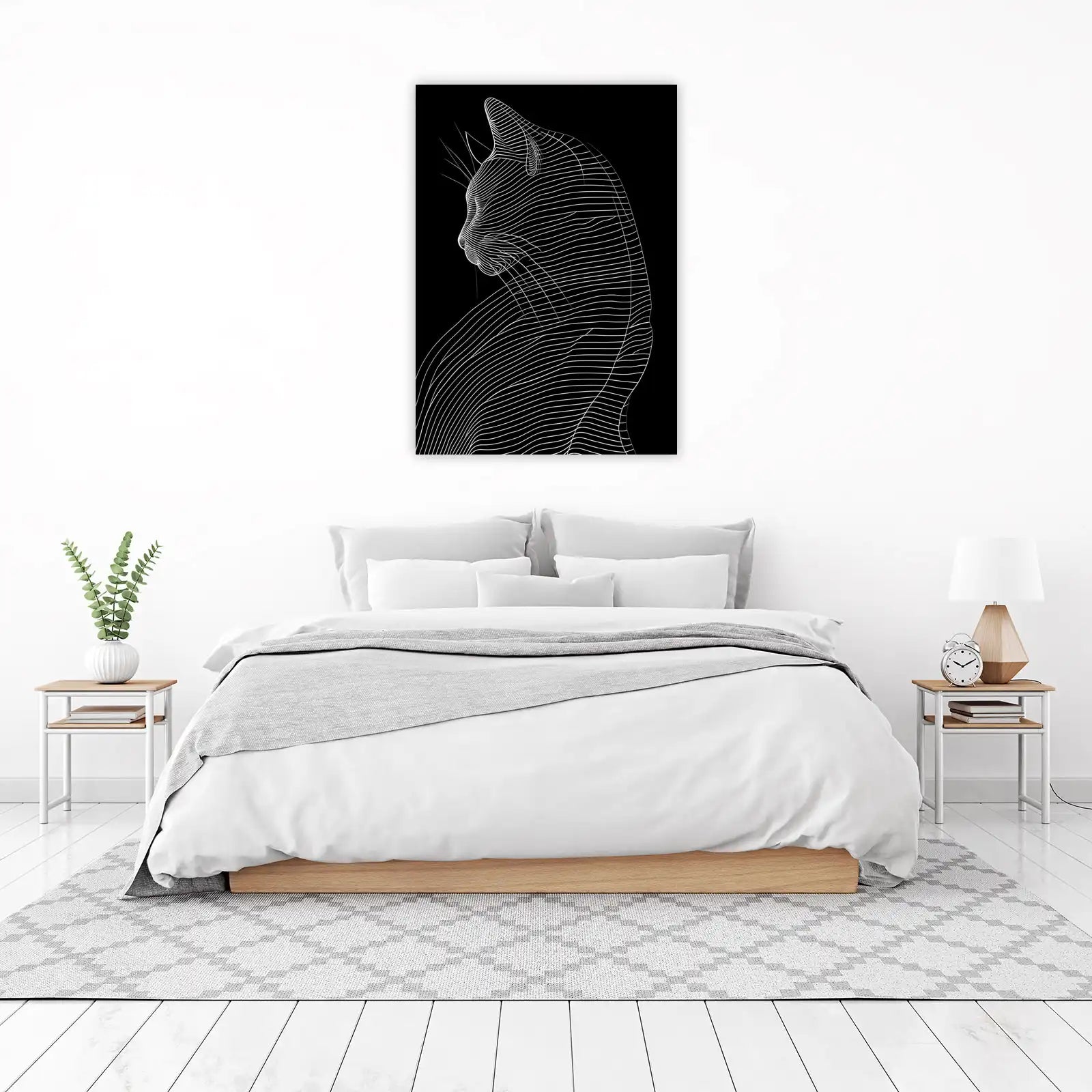 Abstract White Cat Line Art Wall Art
