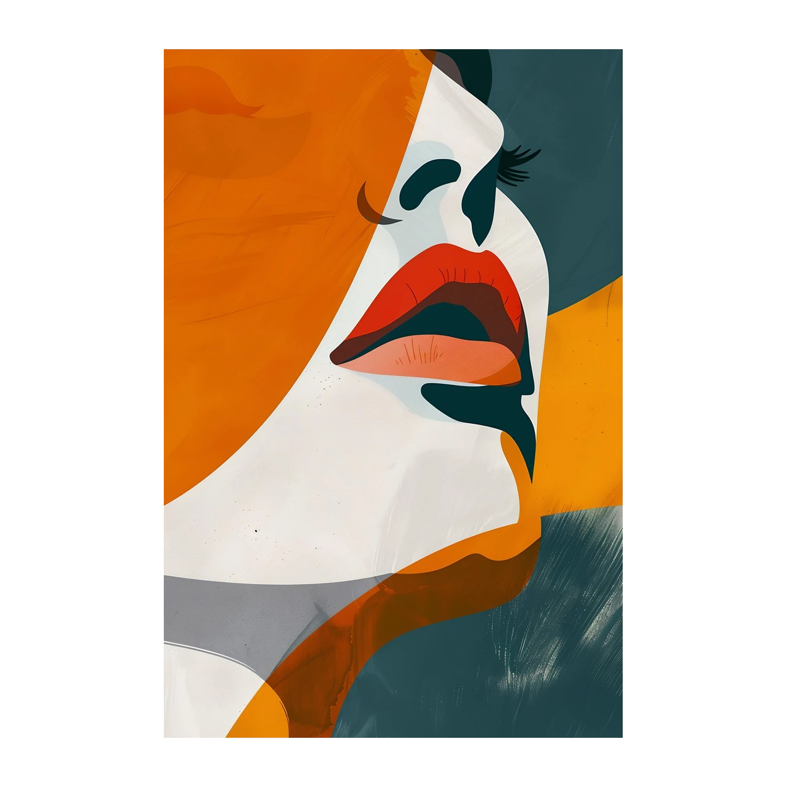 Bold Abstract Face Orange & Teal Wall Art