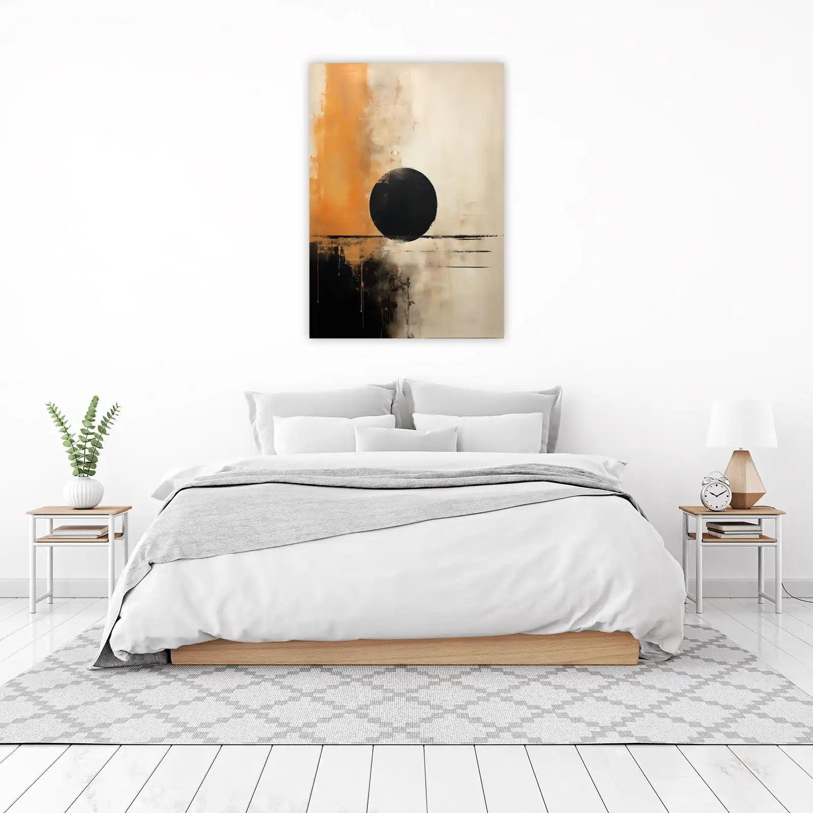 Abstract Black Circle & Ochre Splash Wall Art