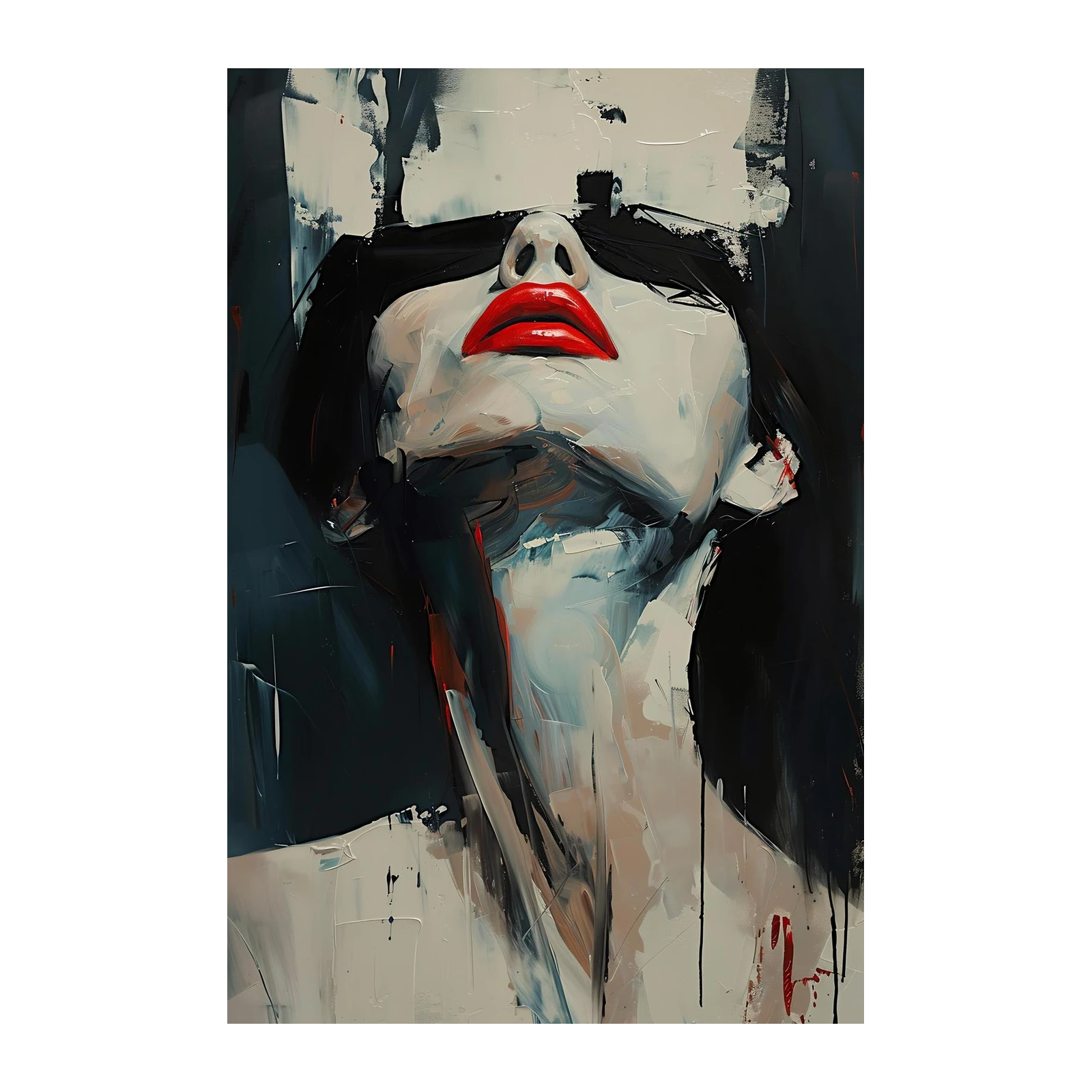 Bold Red Lips Abstract Face Wall Art