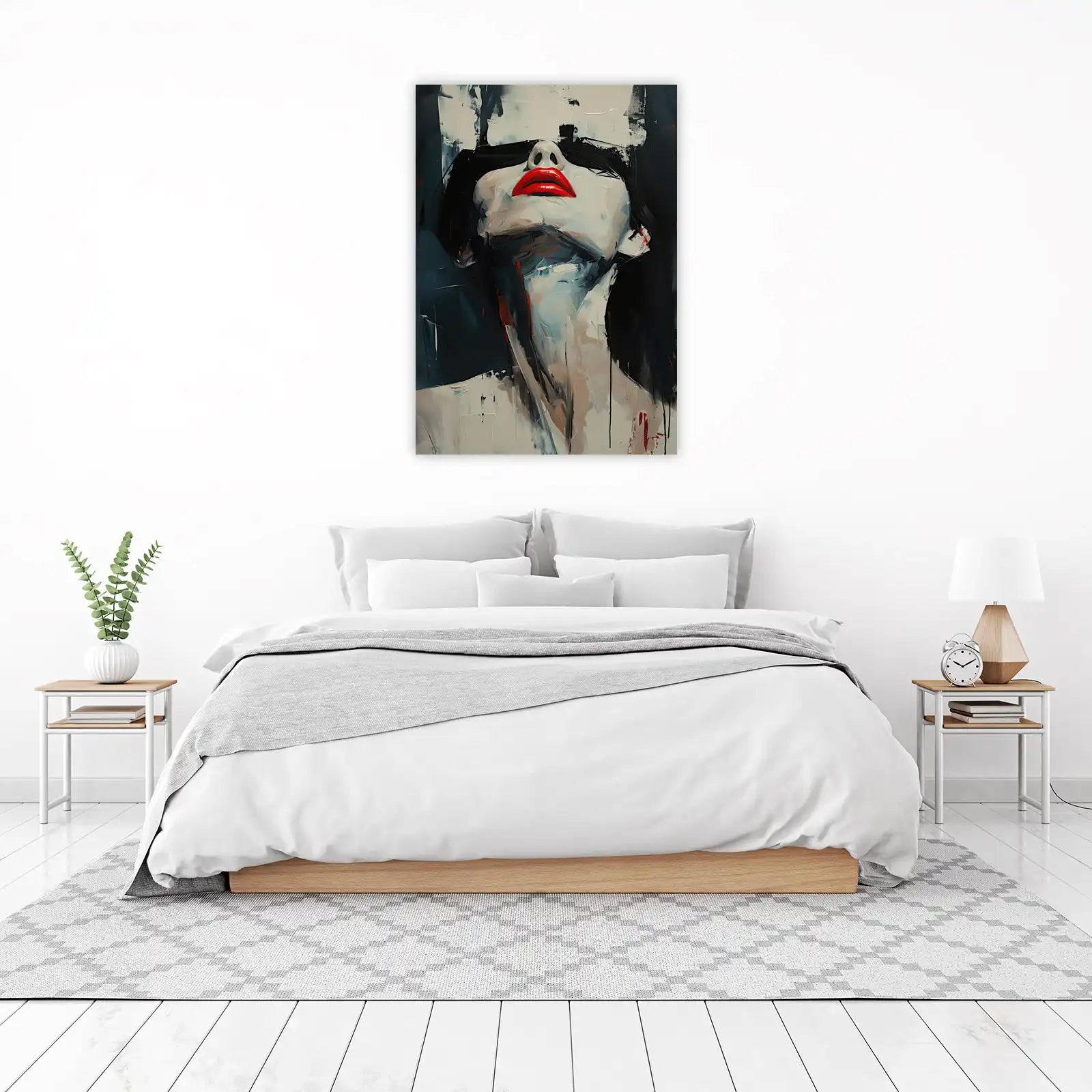 Bold Red Lips Abstract Face Wall Art