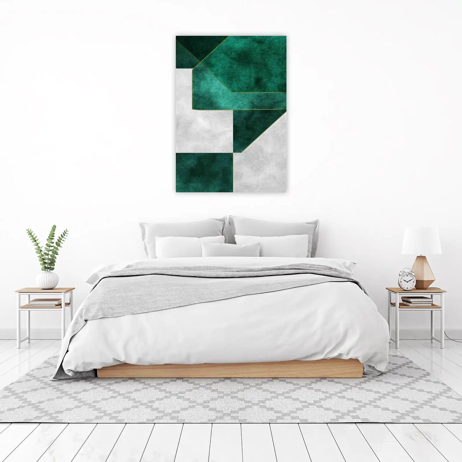 Emerald Geo Abstract Gold Trim Wall Art