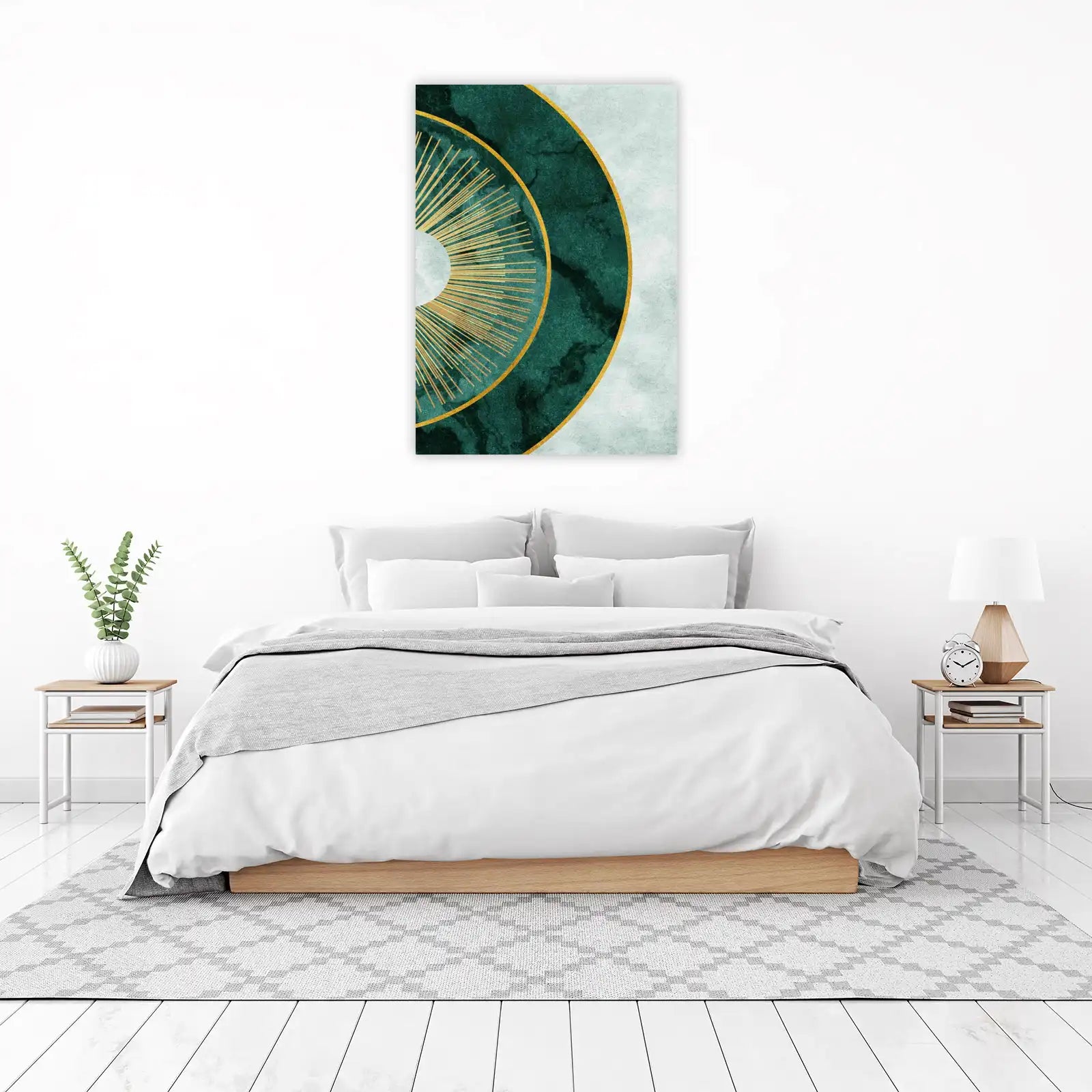 Emerald Sunburst Geometric Gold Wall Art