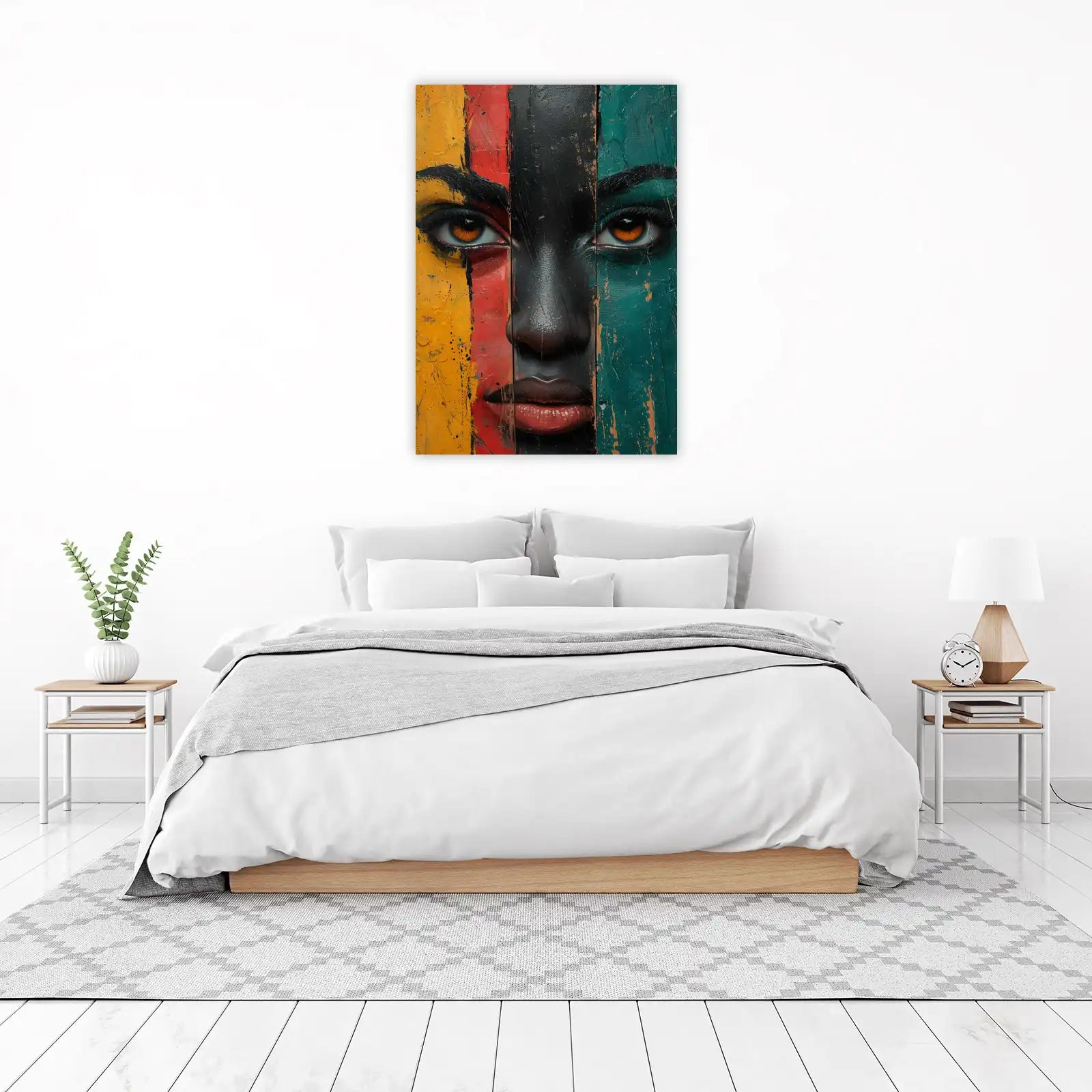 Bold Abstract Face Yellow Red Black Green Wall Art